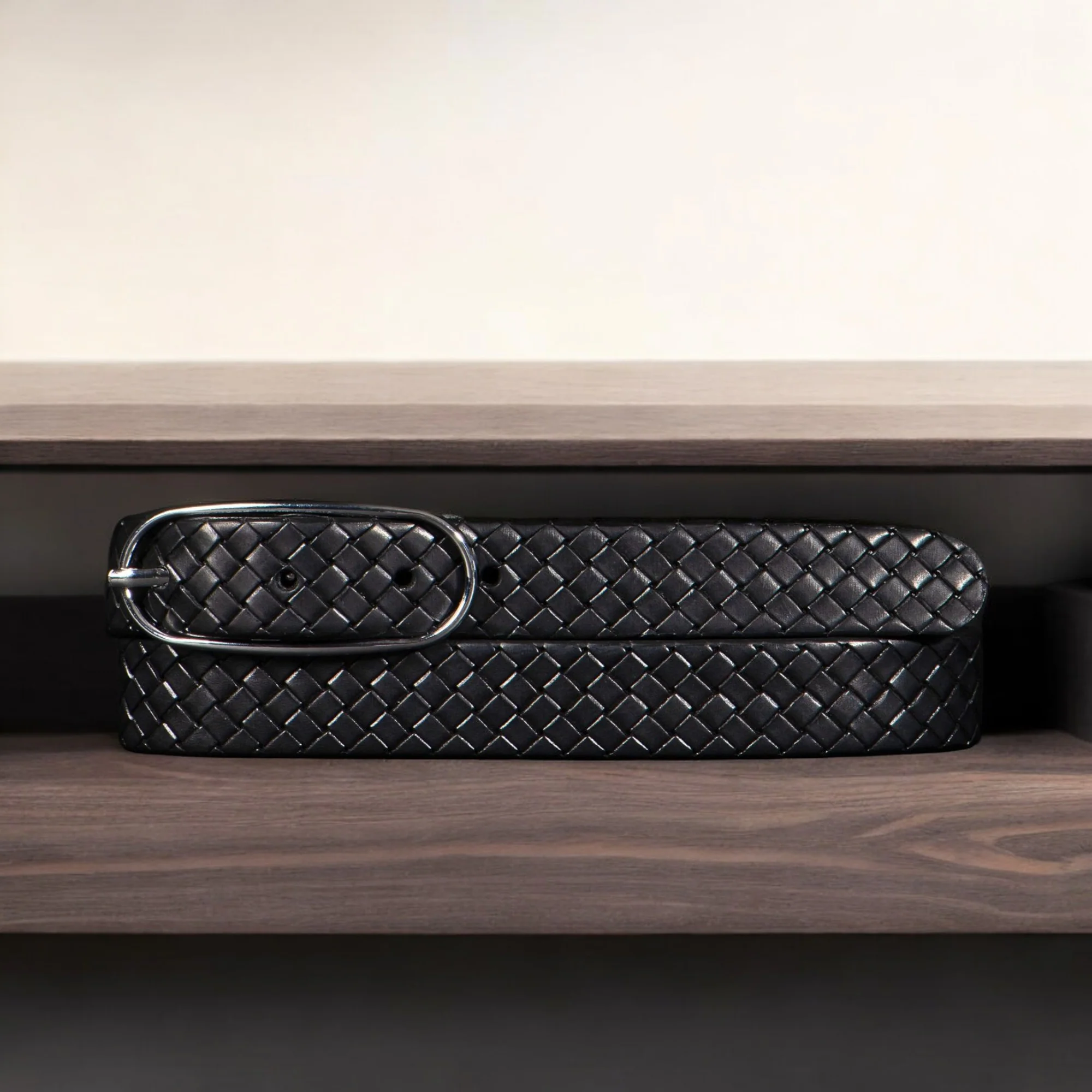 Aika - Black Braided Embossed Leather Belt with Oval Buckle - Made in Canada - Image 5