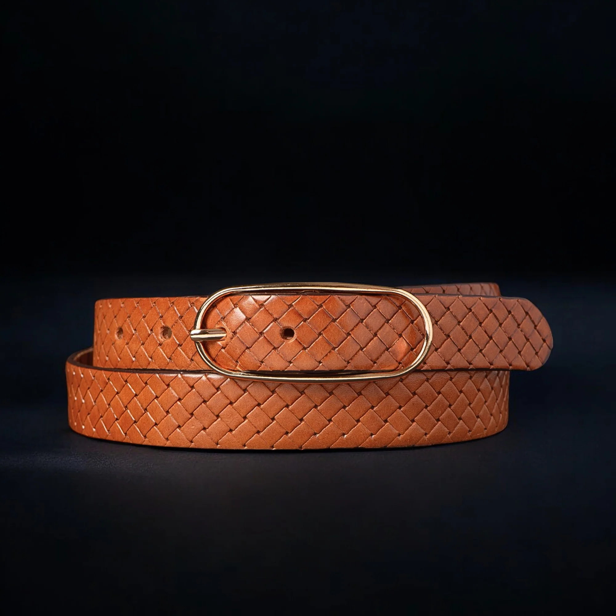 Aika - Black Braided Embossed Leather Belt with Oval Buckle - Made in Canada - Image 7