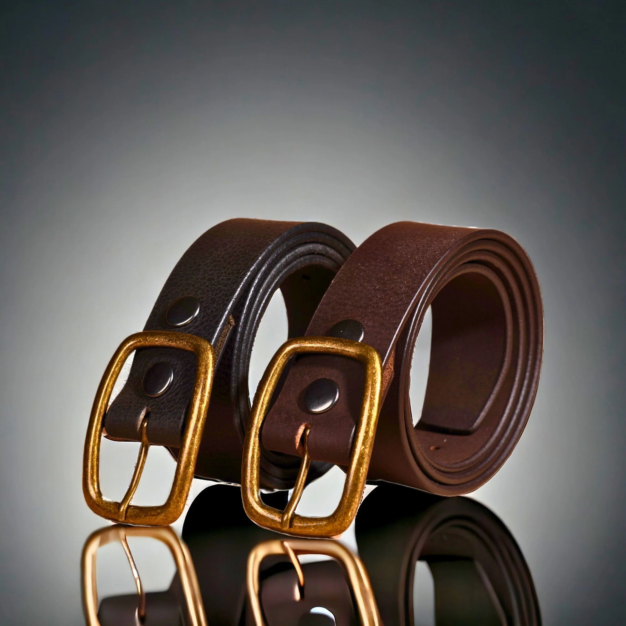 Amara - Brown Leather Dress Belt with Gold Buckle - Made in Canada - Image 5