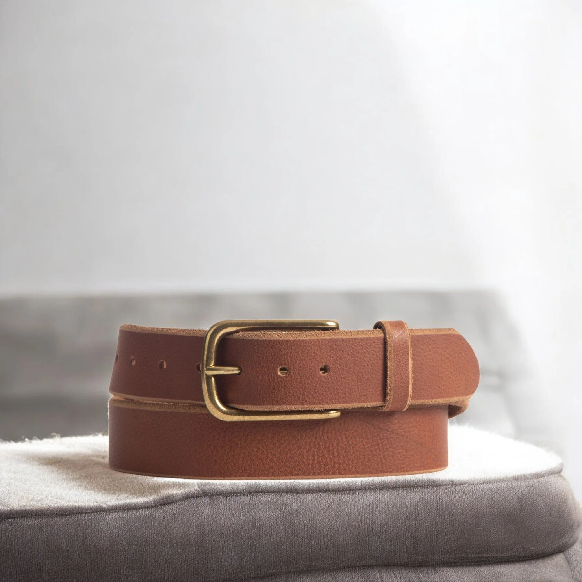 Aria - Tan Leather Dress Belt with Elongated Gold Buckle - Made in Canada - Image 4