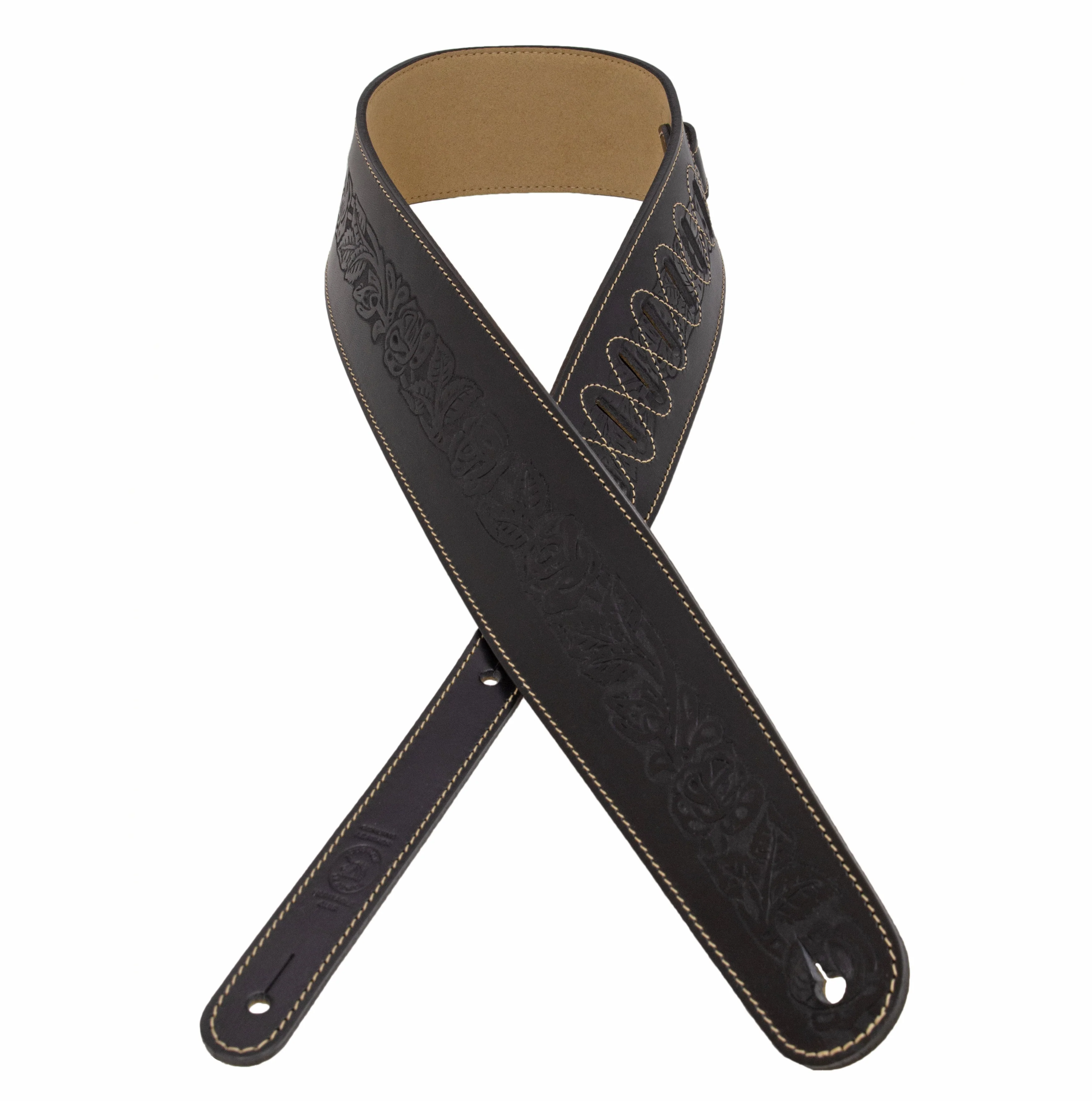 Axl -  Cognac Rose Embossed Full Grain Leather Guitar Strap - Image 3