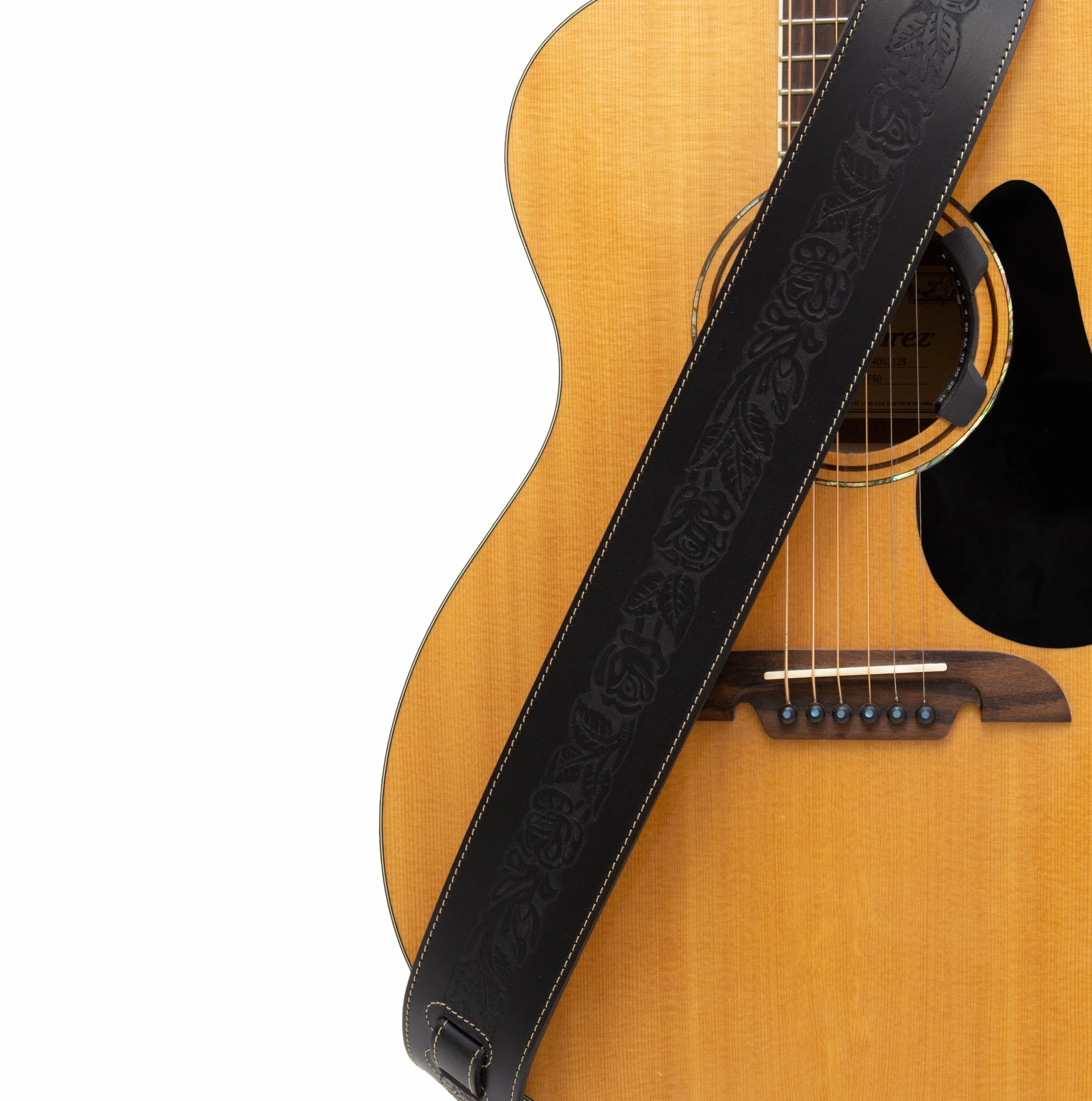 Axl -  Cognac Rose Embossed Full Grain Leather Guitar Strap - Image 4