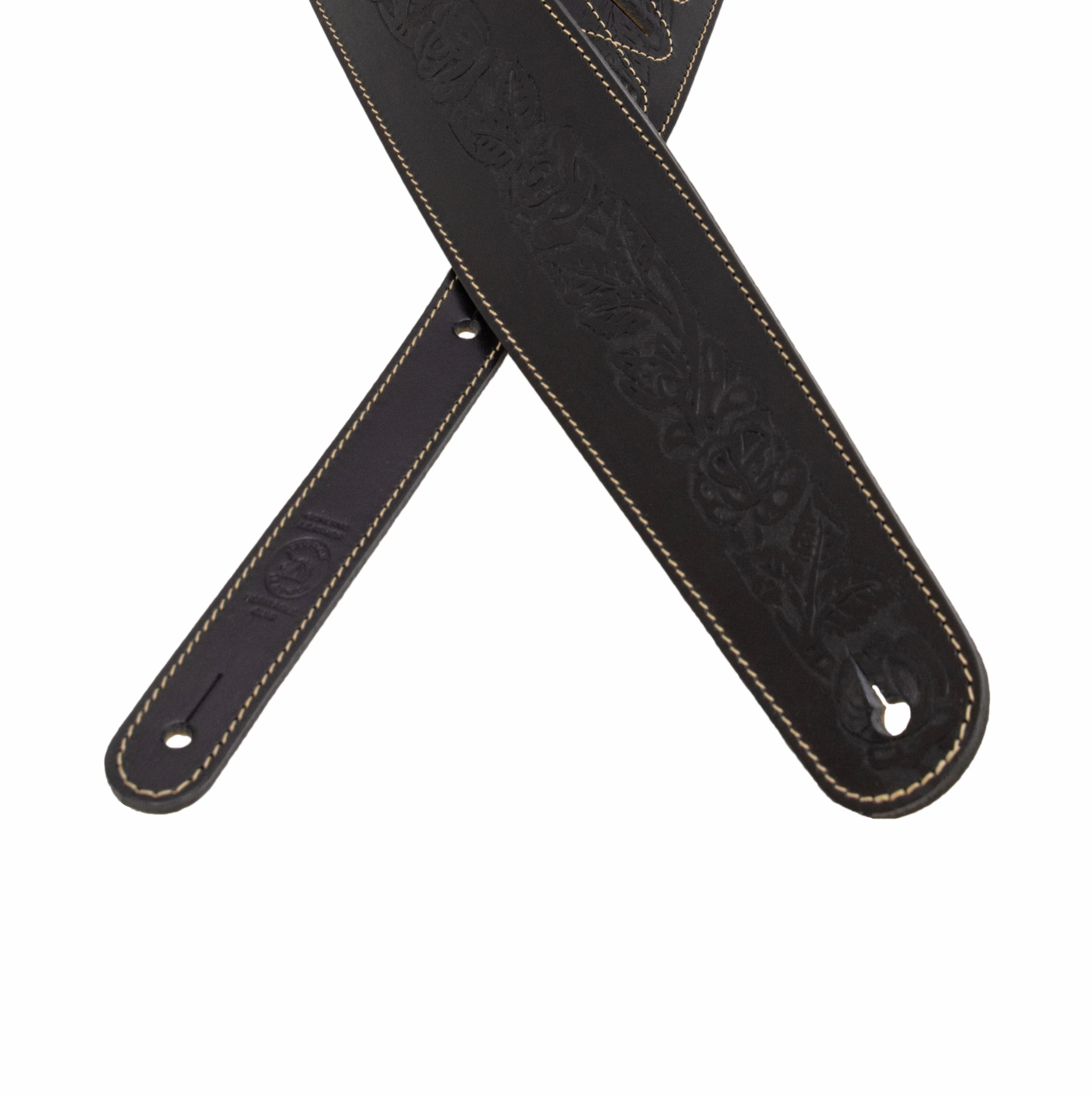 Axl -  Cognac Rose Embossed Full Grain Leather Guitar Strap - Image 8