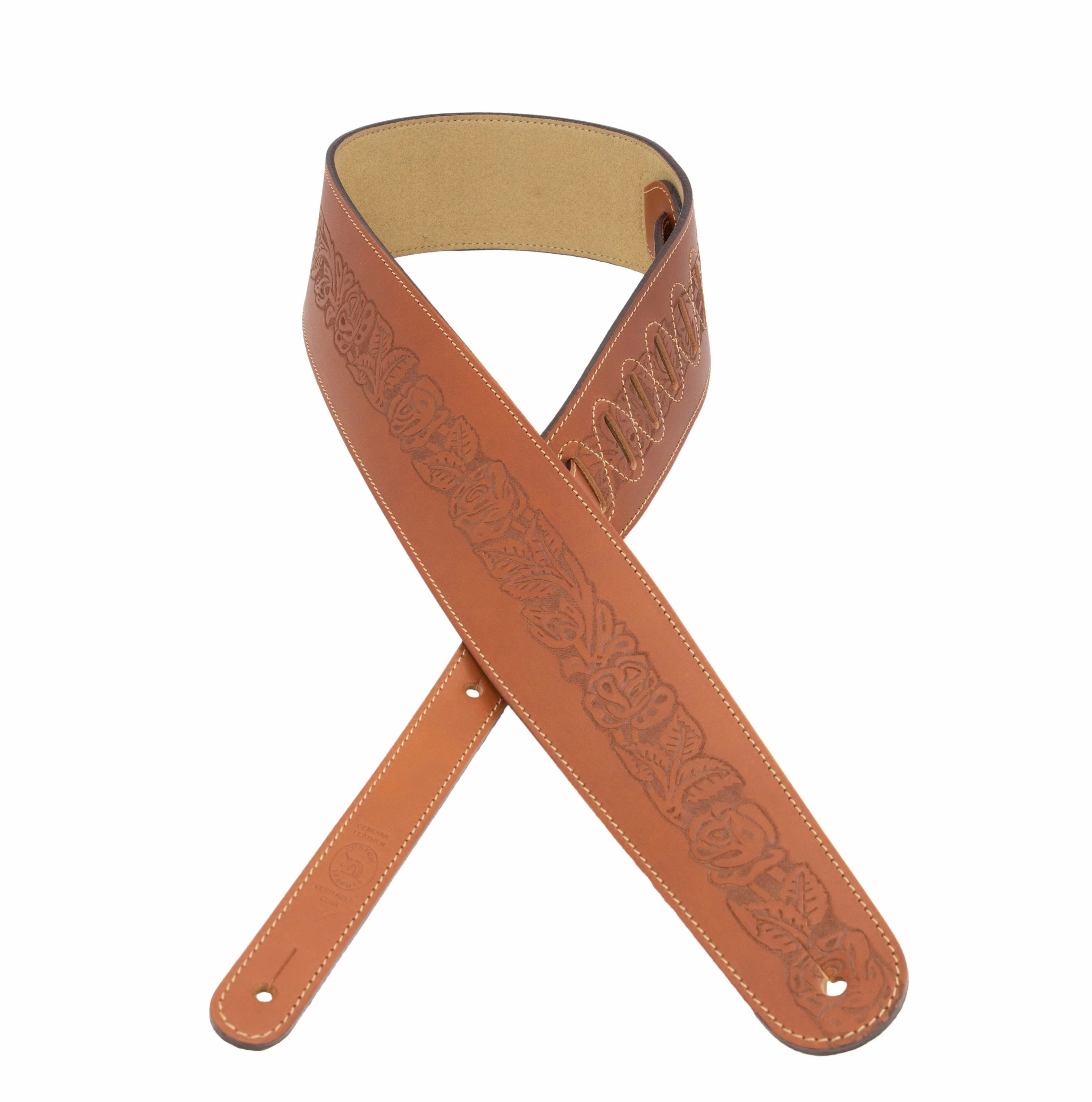 Axl -  Rose Embossed Black Full Grain Leather Guitar Strap - Image 3