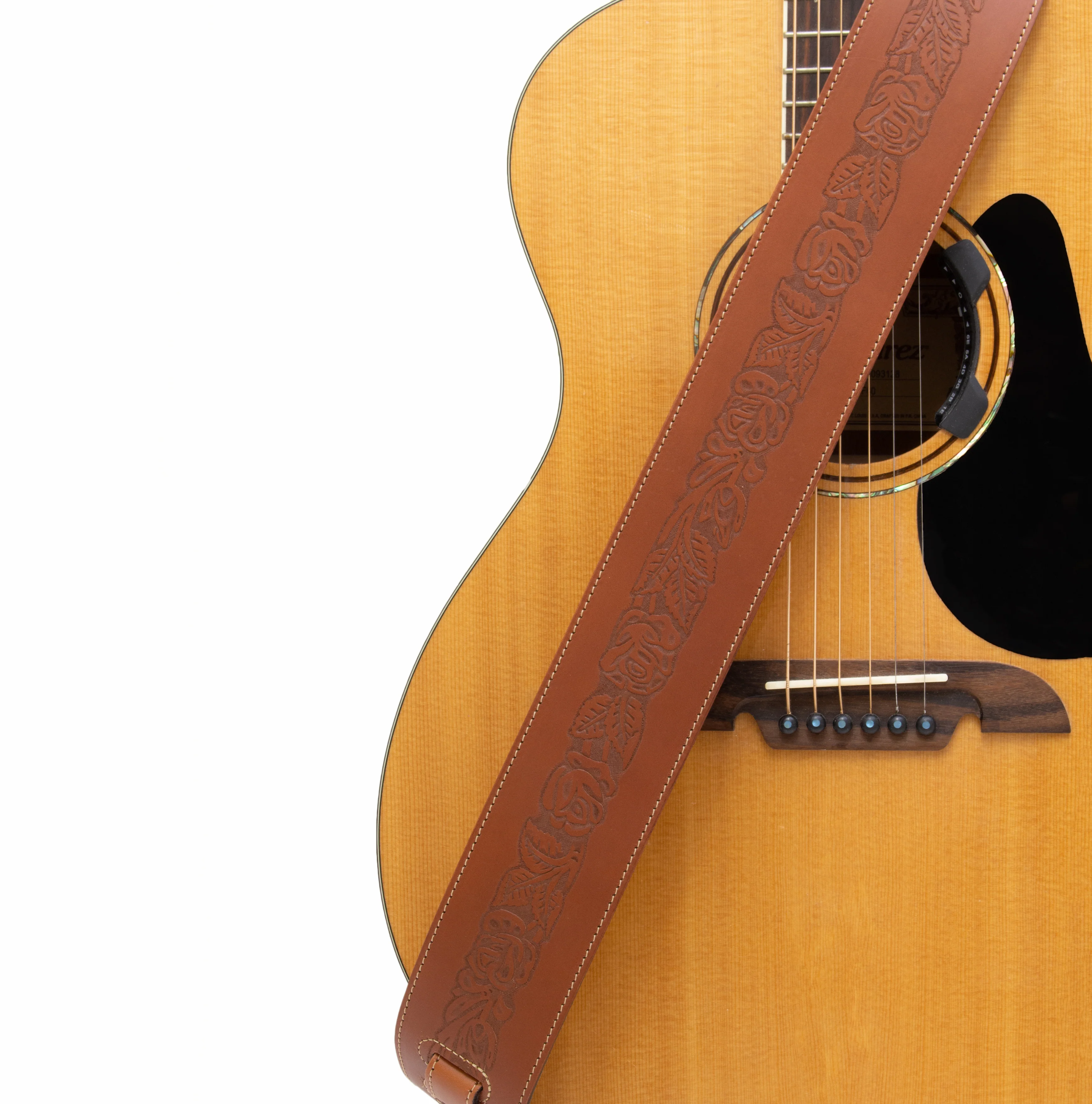 Axl -  Rose Embossed Black Full Grain Leather Guitar Strap - Image 4
