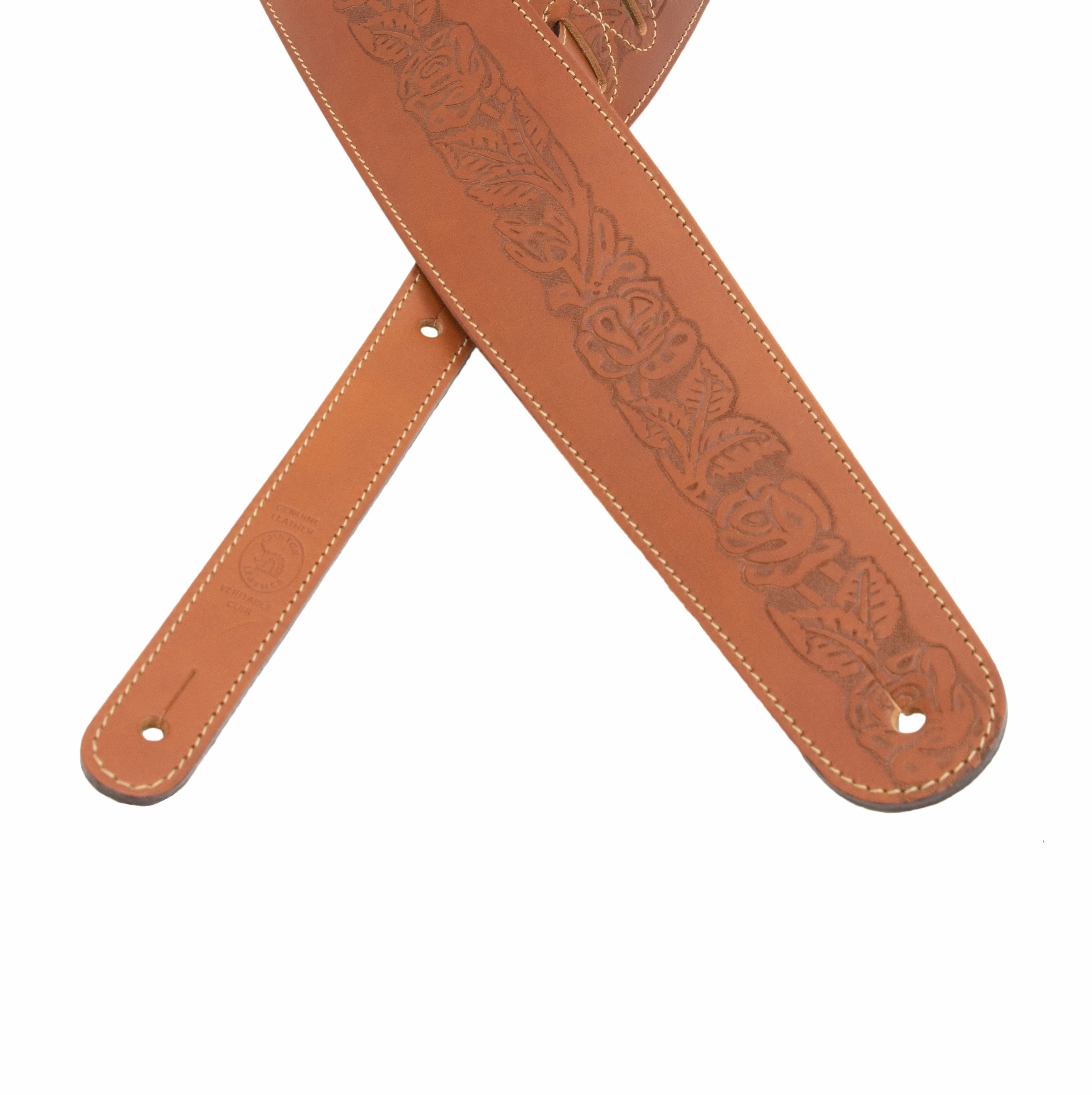 Axl -  Rose Embossed Black Full Grain Leather Guitar Strap - Image 5