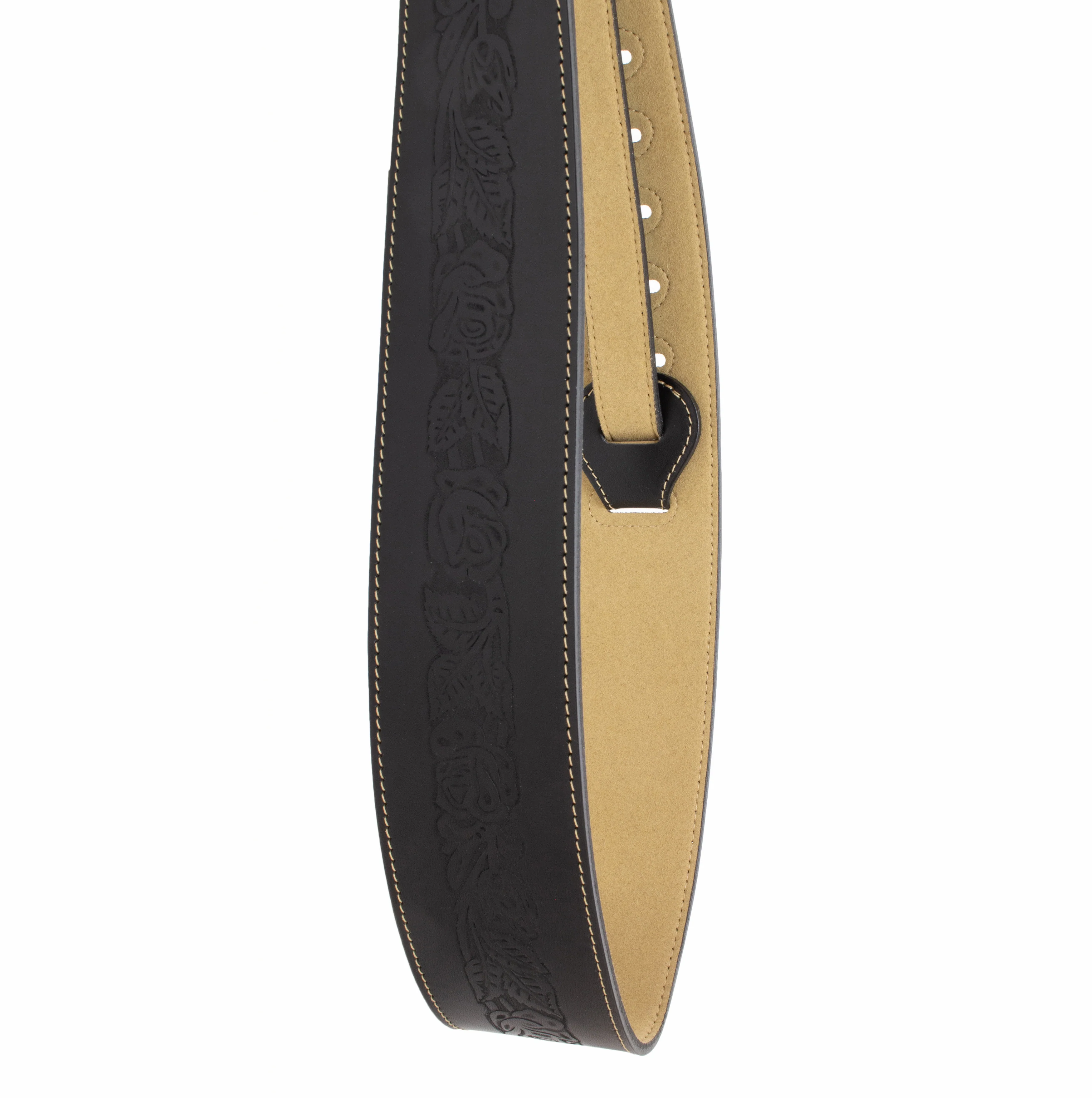 Axl -  Rose Embossed Black Full Grain Leather Guitar Strap - Image 9