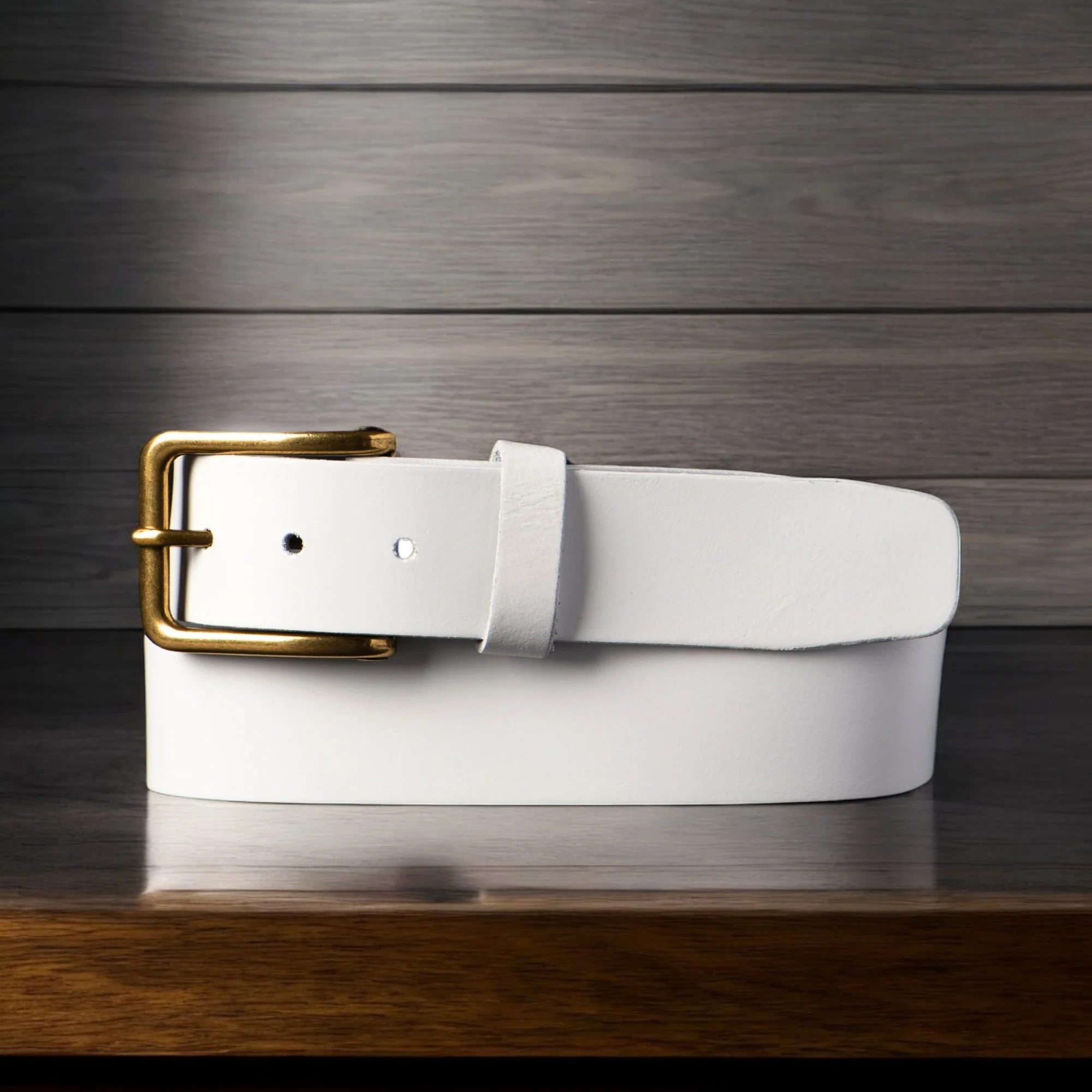 Bianca - White Leather Dress Belt with Gold Buckle - Made in Canada - Image 3