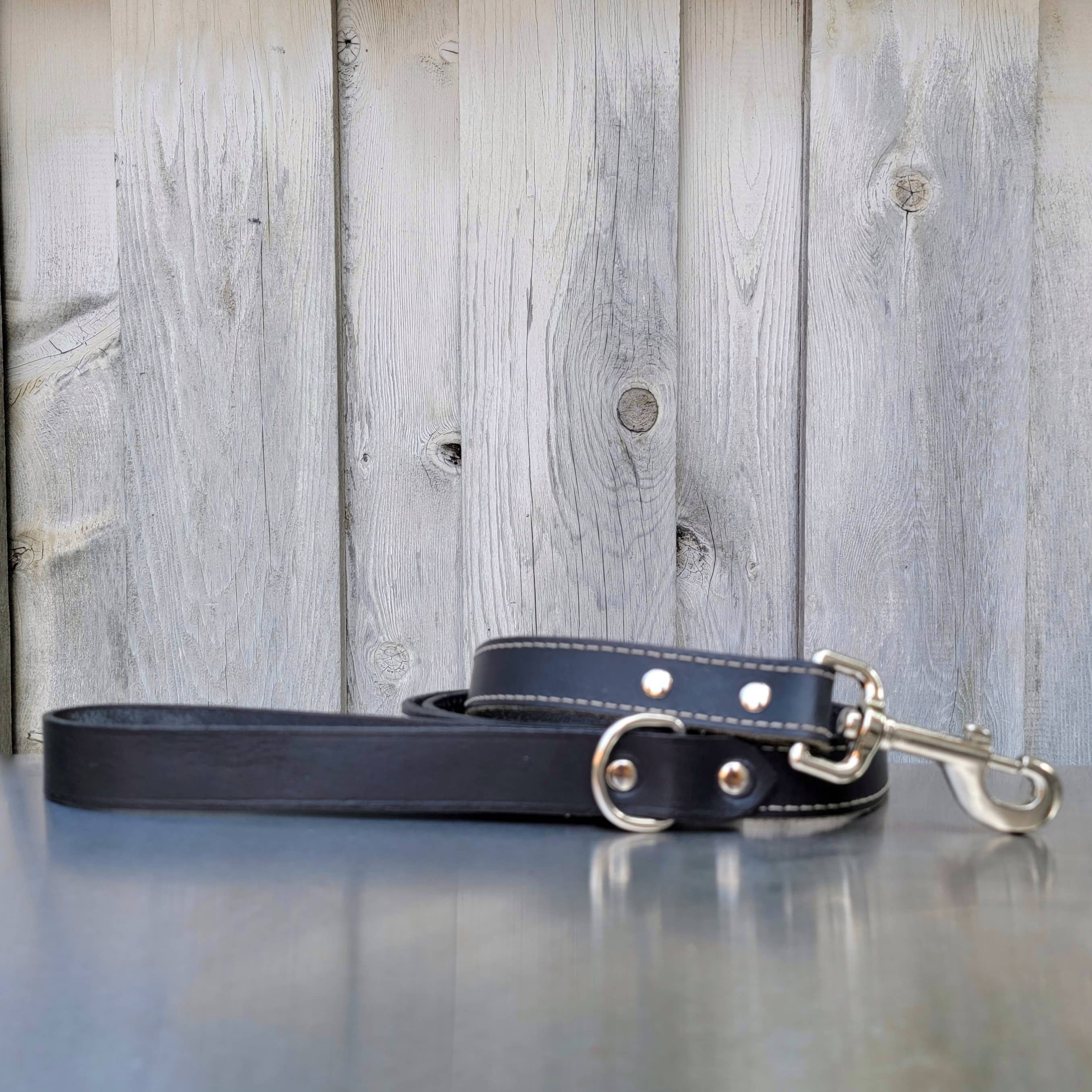 Black Stitched Leather Dog Leash 60'' - Made in Canada - Image 6
