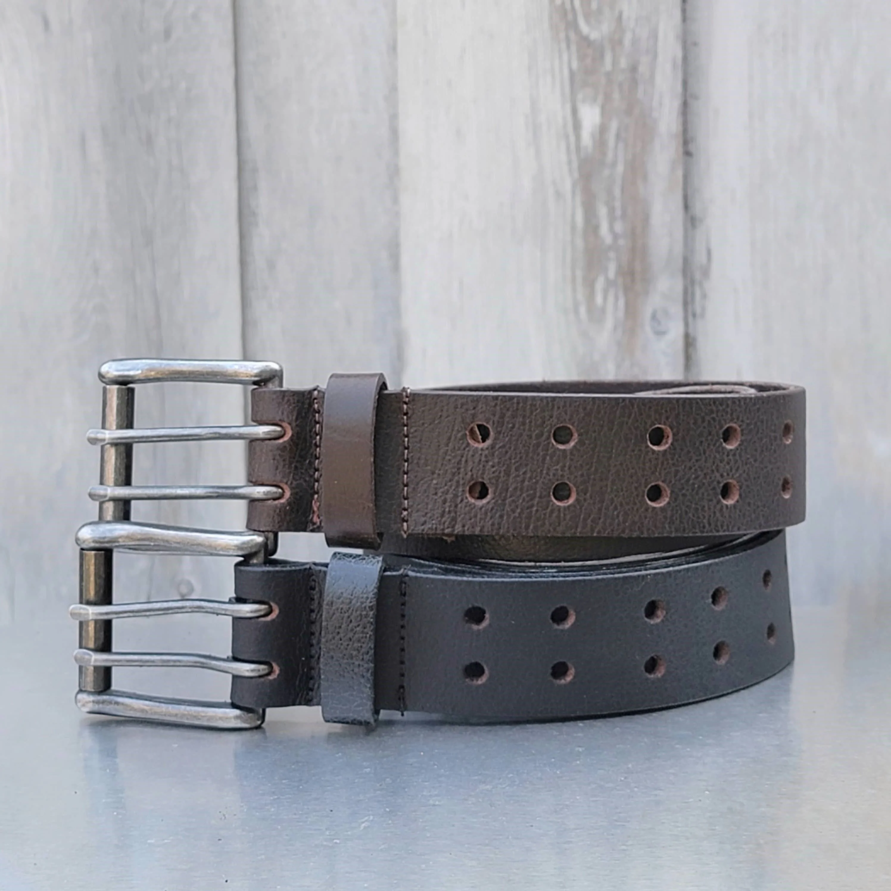 Brown Double Hole Full Grain Leather Belt - Image 3