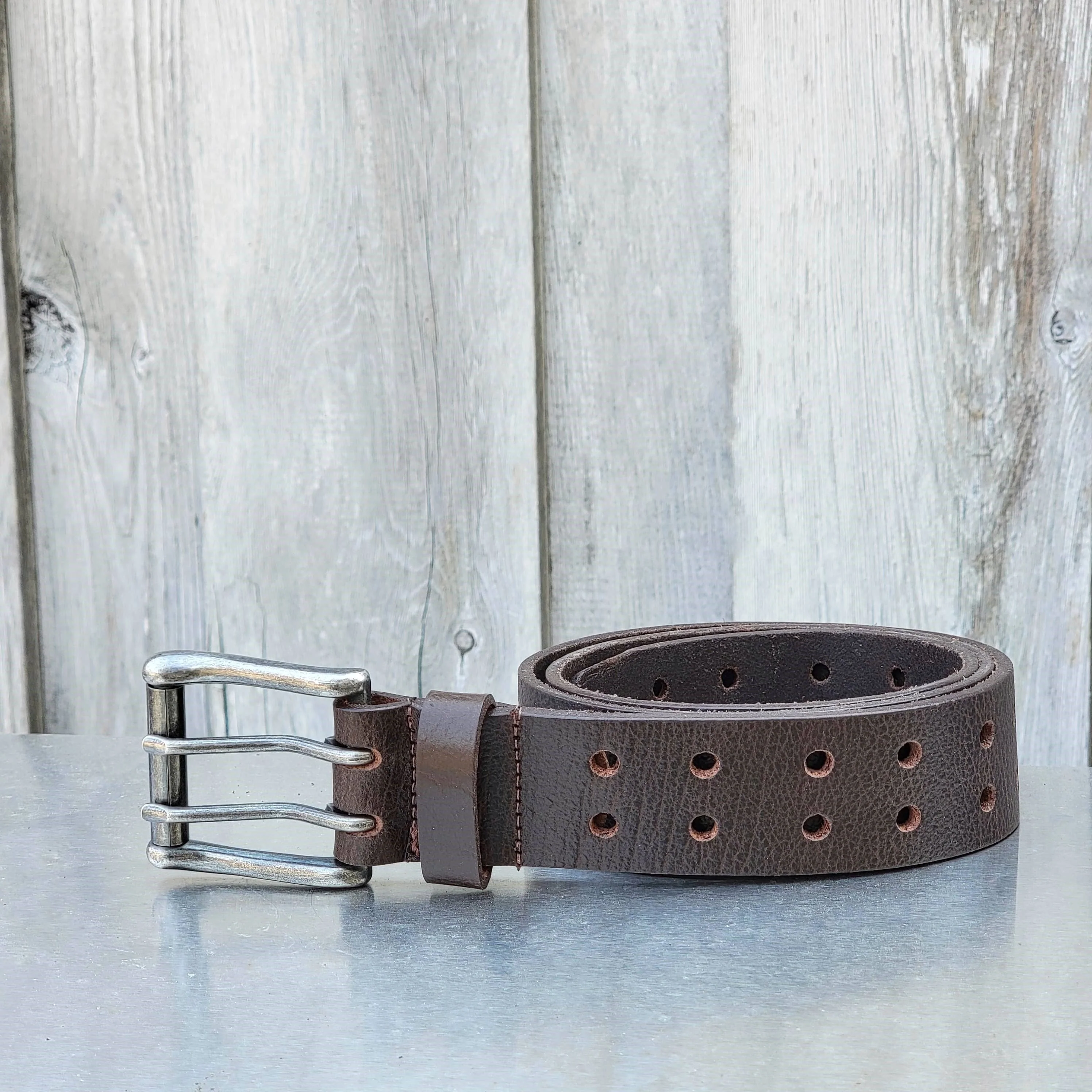 Brown Double Hole Full Grain Leather Belt - Image 9
