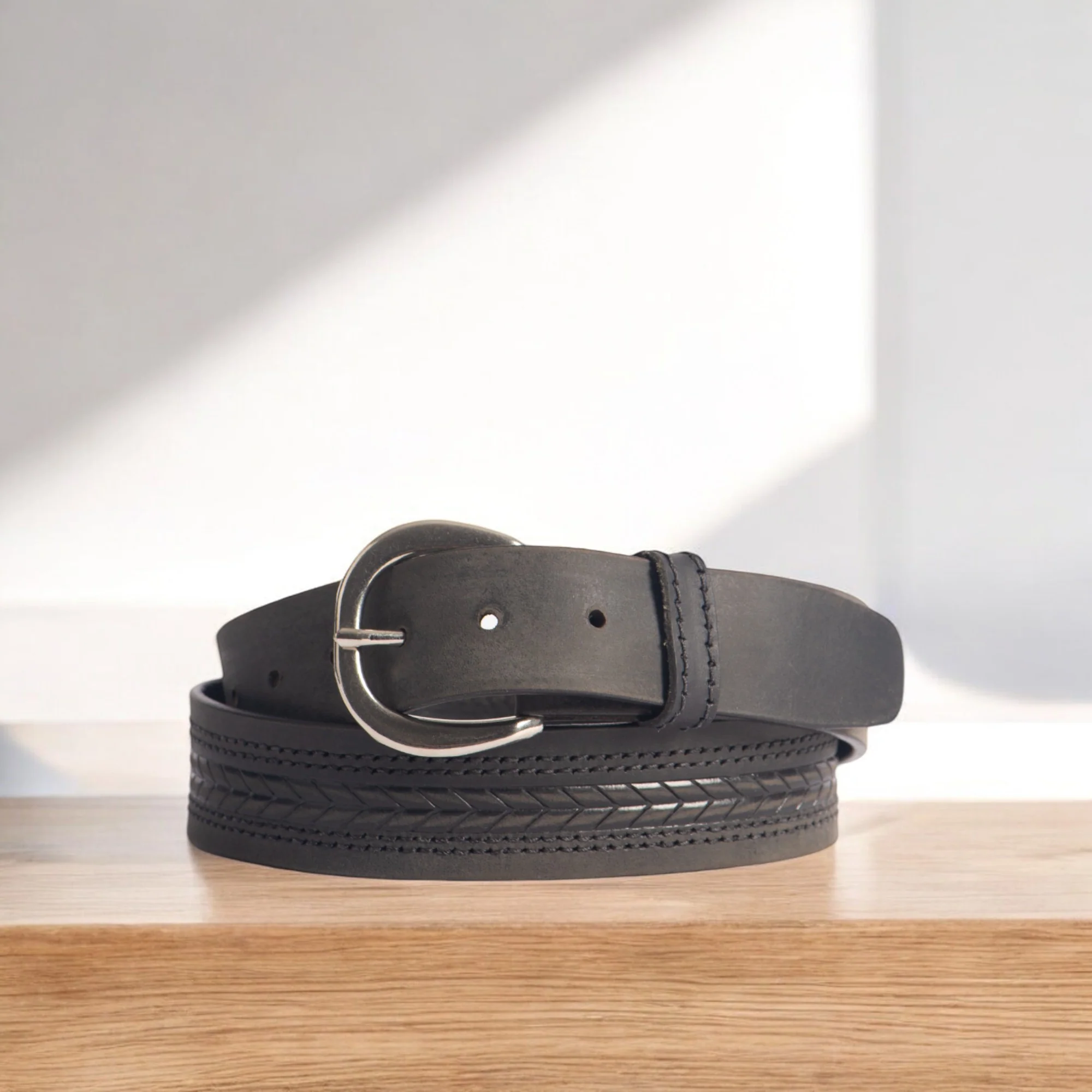 Terra - Brown Embossed Leather Belt with Gold Buckle - Made in Canada - Image 5