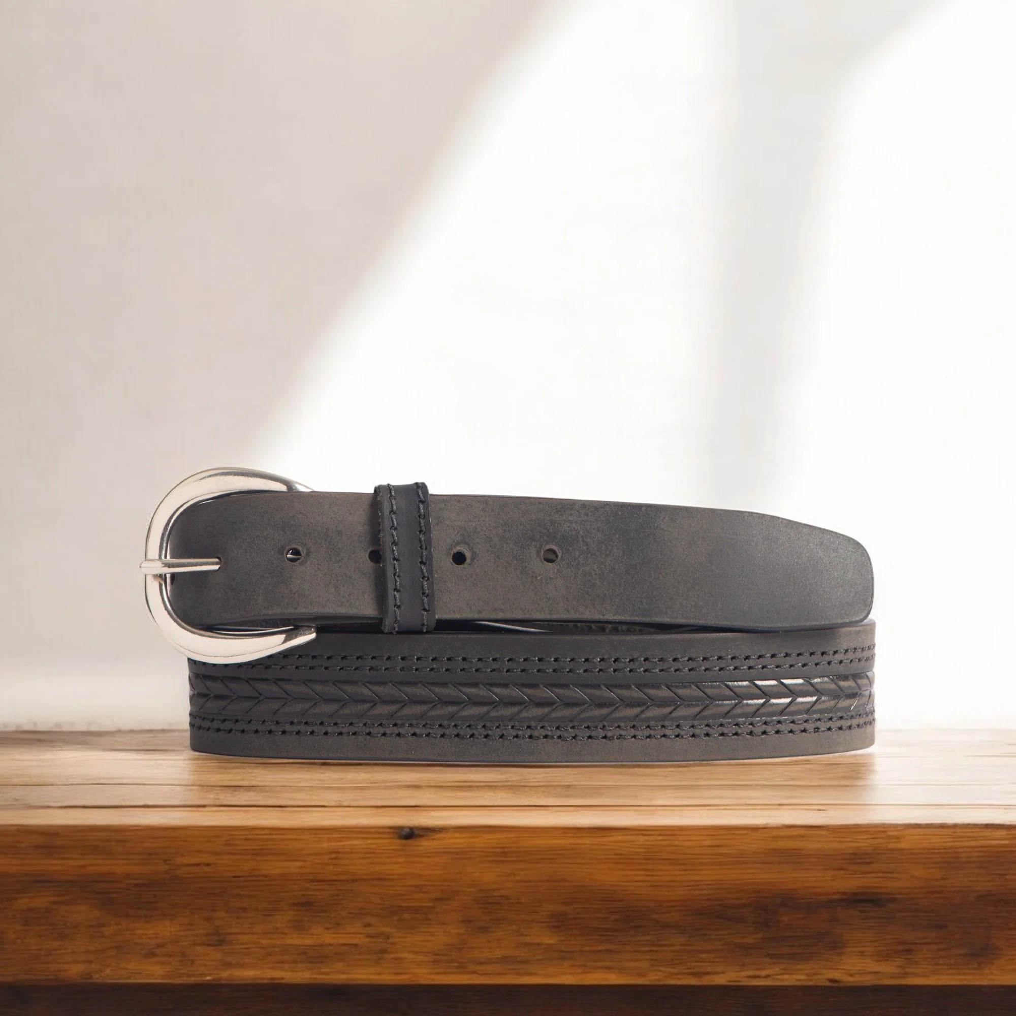 Terra - Brown Embossed Leather Belt with Gold Buckle - Made in Canada - Image 6