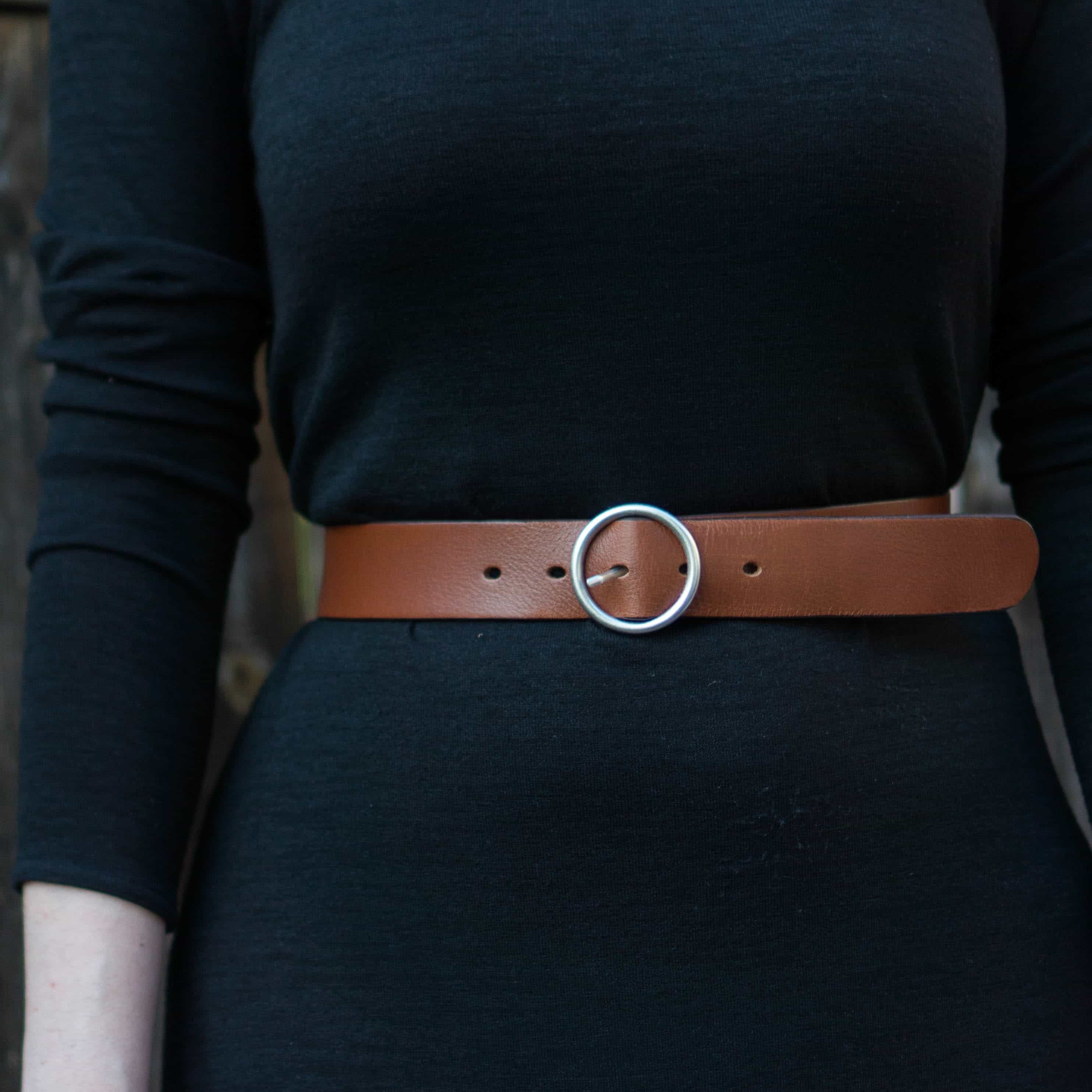Sempre - Brown Vachetta Leather Waist Belt with Circular Buckle - Made in Canada - Image 6
