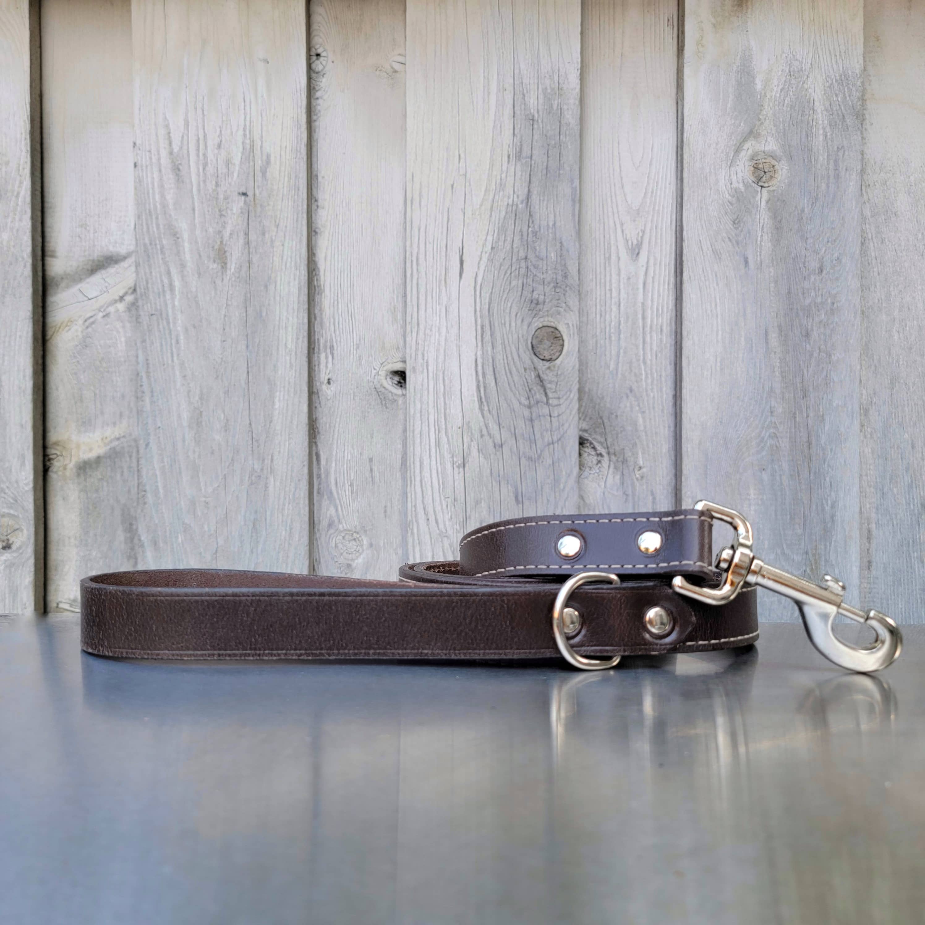 Brown Stitched Leather Dog Leash 60'' - Made in Canada - Image 3