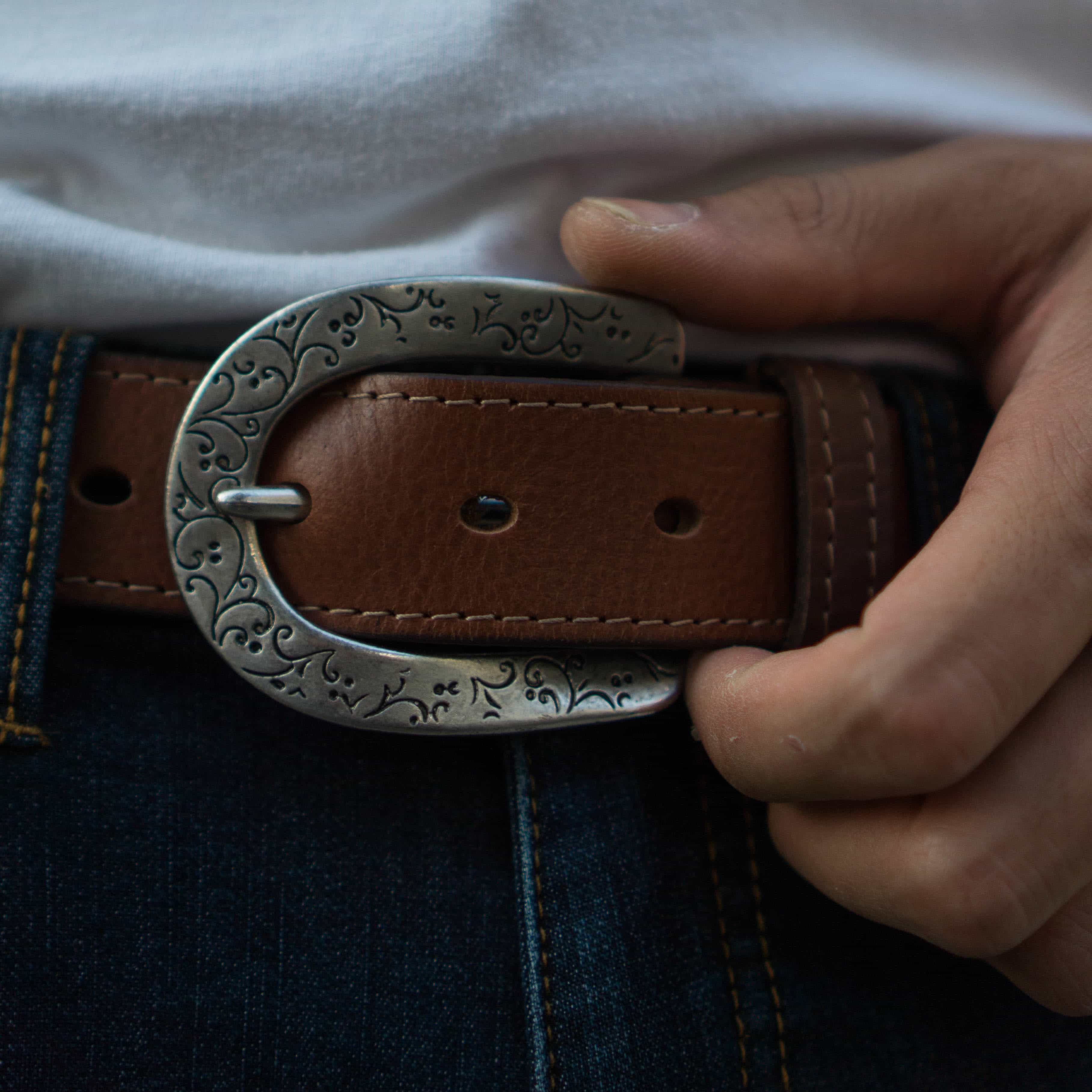 Brown Western Style 100% Real Leather Belt Made in Canada - Image 5