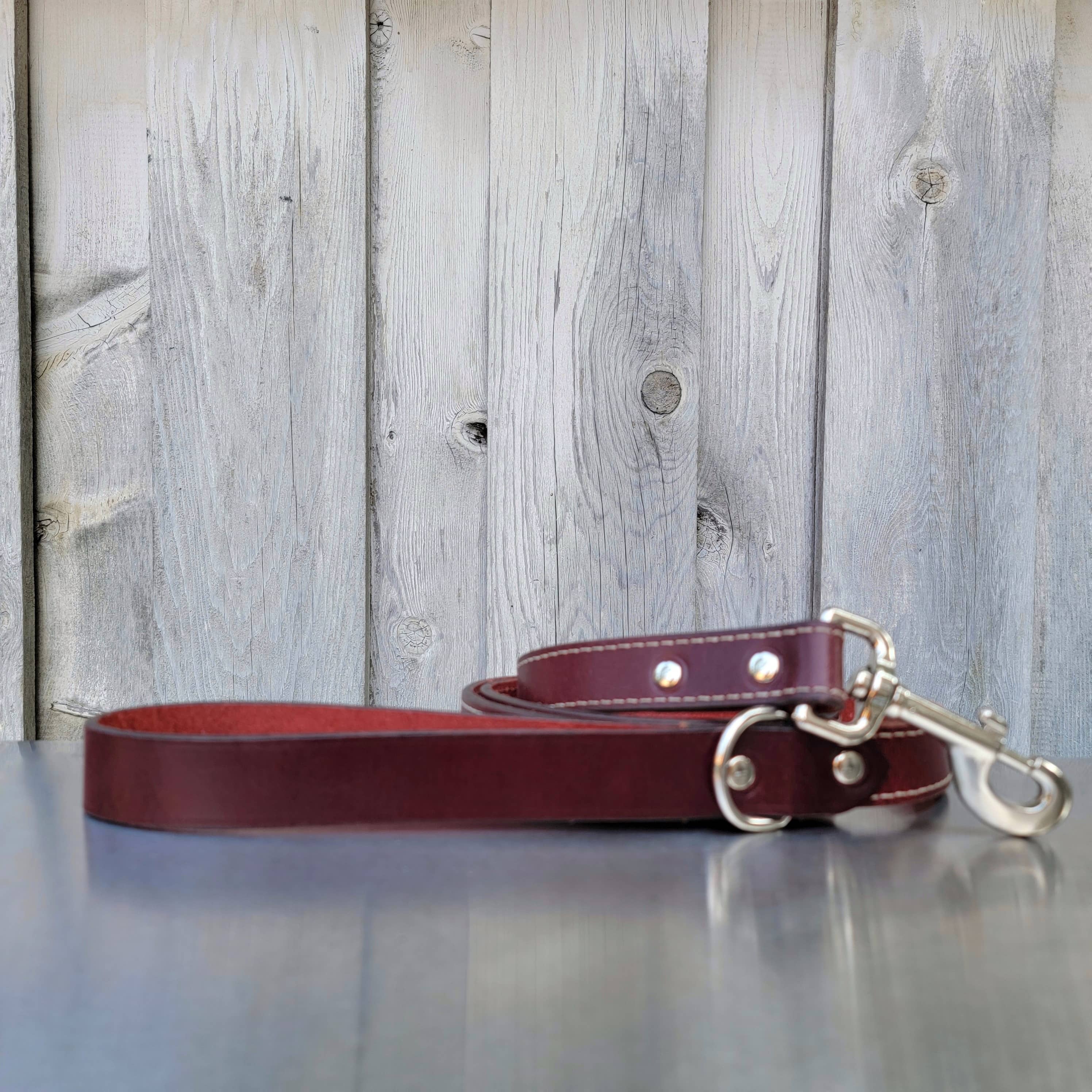 Burgundy Stitched Leather Dog Leash 60'' - Made in Canada - Image 3