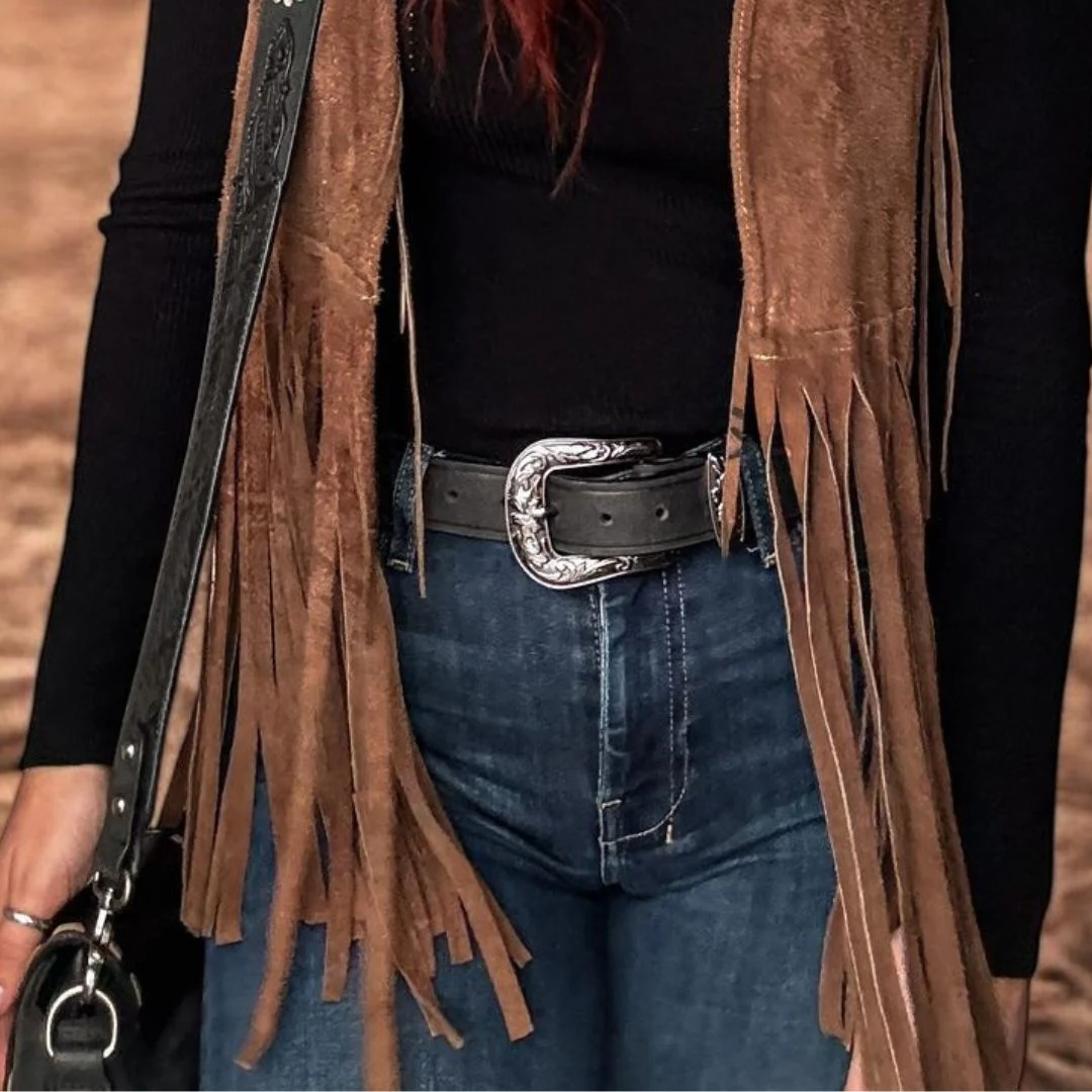 Cassidy - Western Black Hand-tooled Full-Grain Leather Belt - Image 3