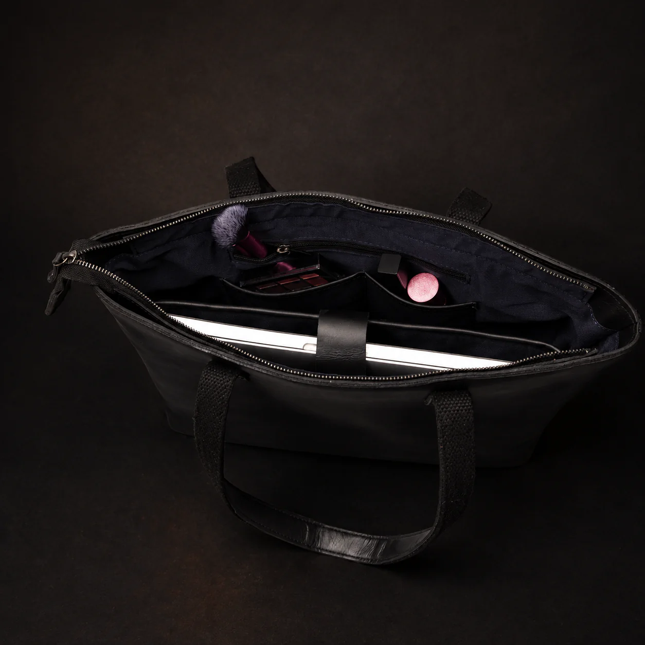 Classic Black Leather Tote Bag - Image 10