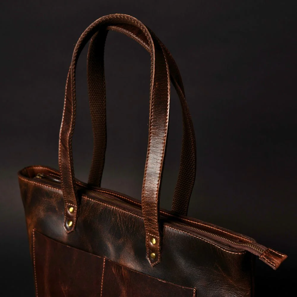 Classic Brown Leather Tote Bag - Image 4