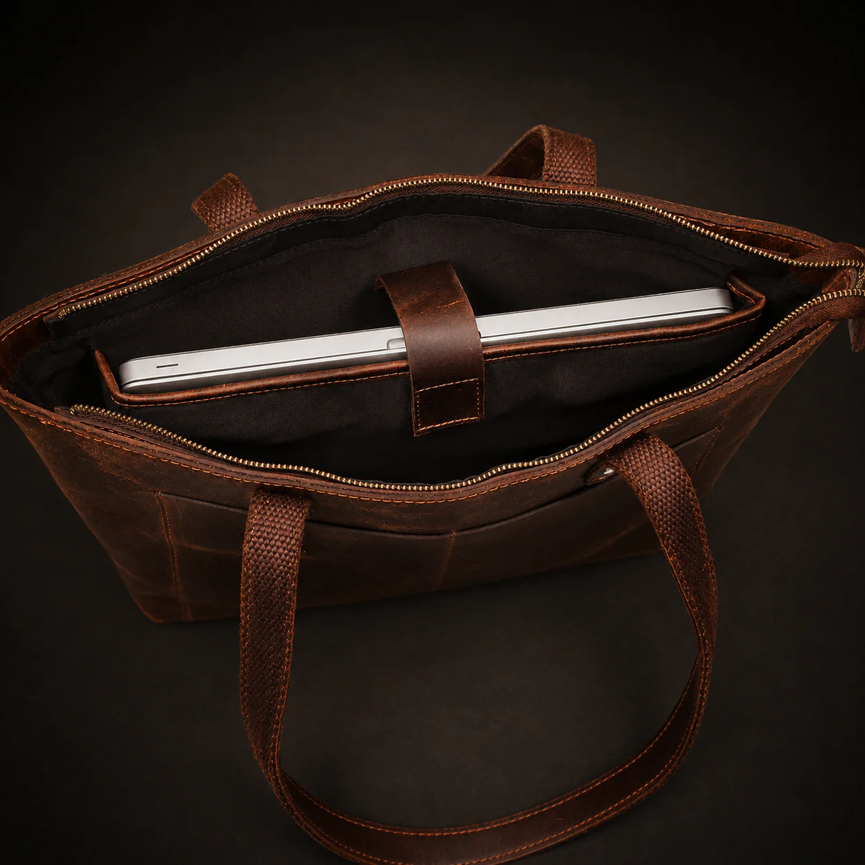 Classic Brown Leather Tote Bag - Image 5