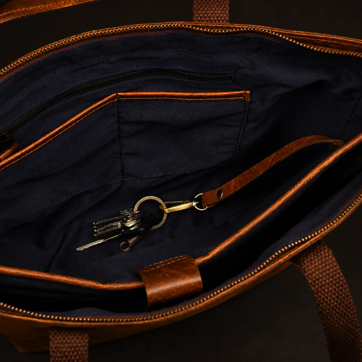 Classic Cognac Leather Tote Bag - Image 15