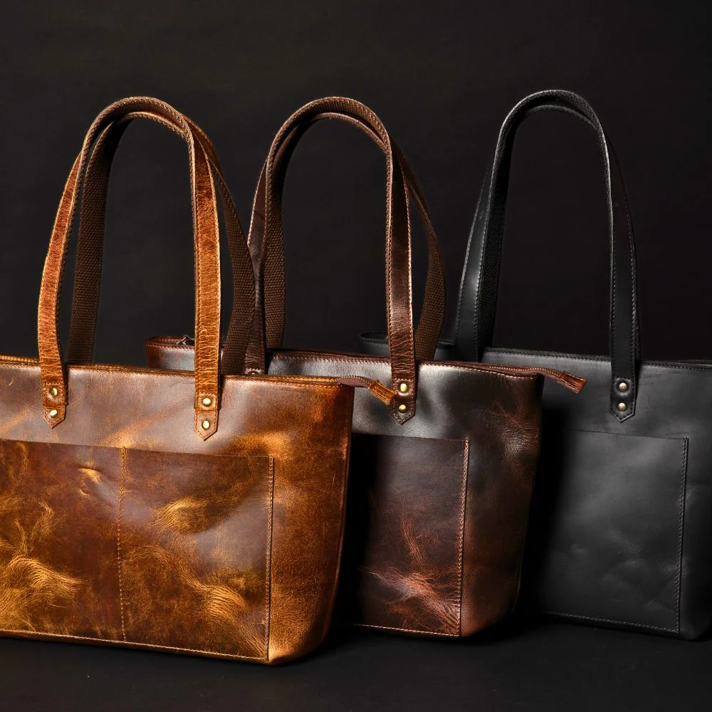 Classic Cognac Leather Tote Bag - Image 3