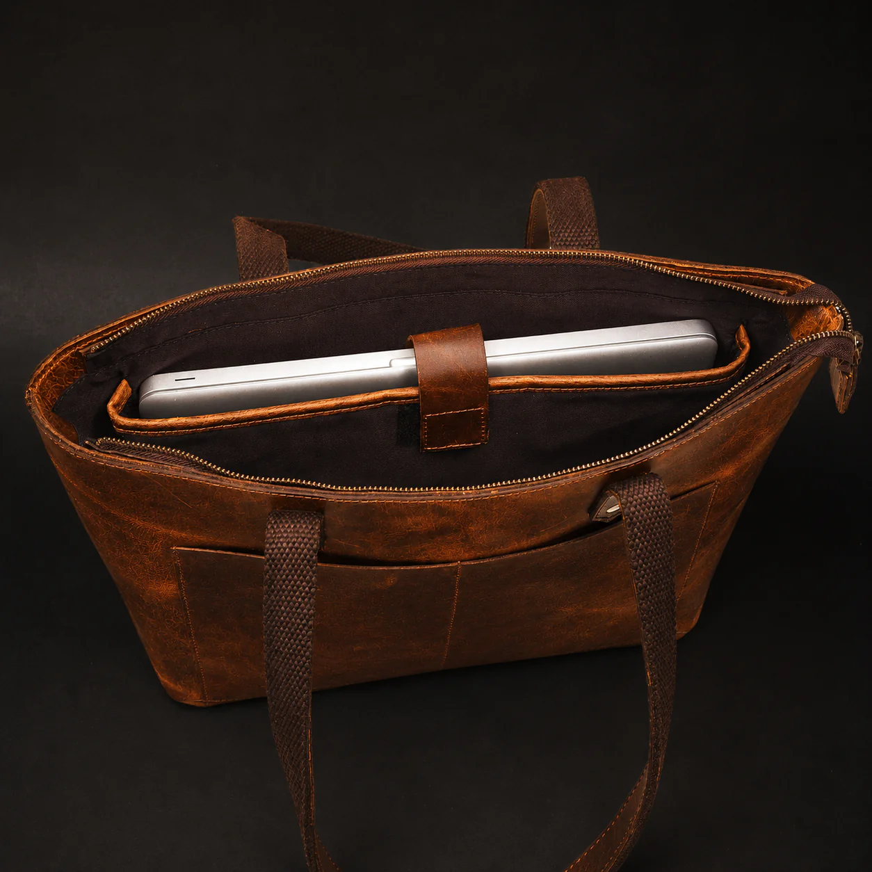 Classic Cognac Leather Tote Bag - Image 4