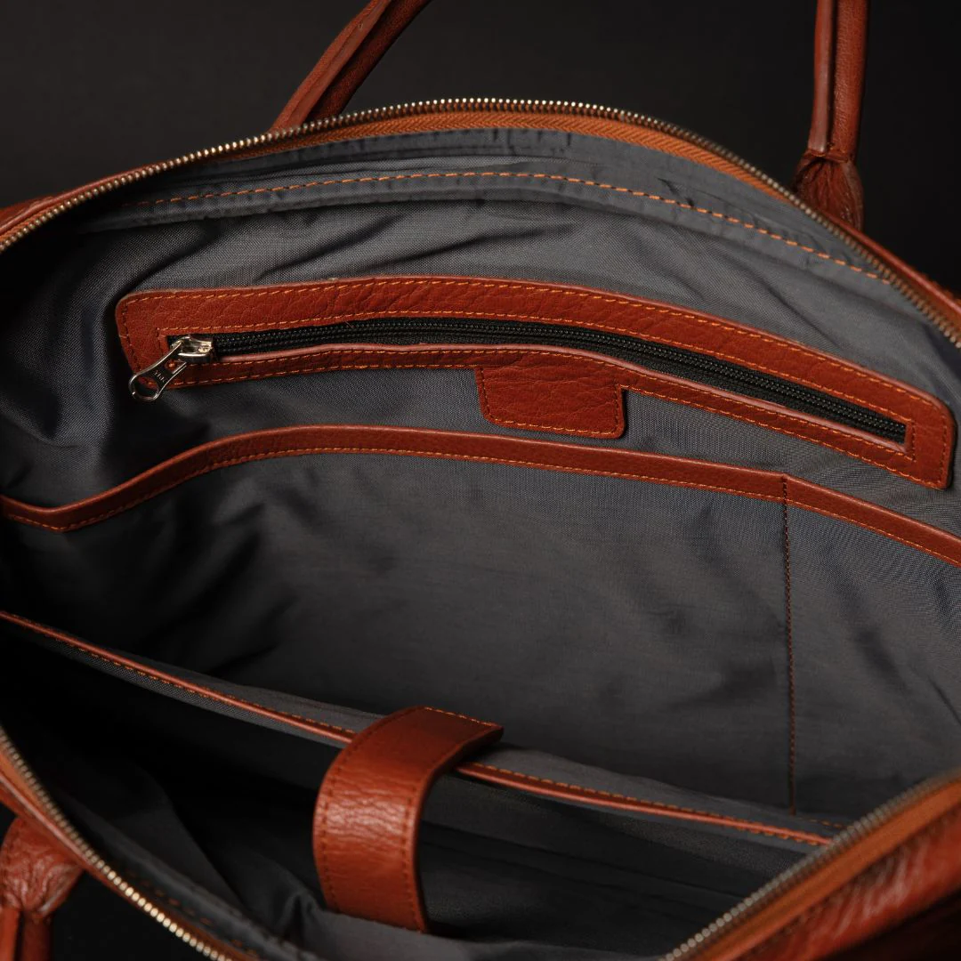 Classic Tan Full-Grain Leather Laptop Bag - Image 4