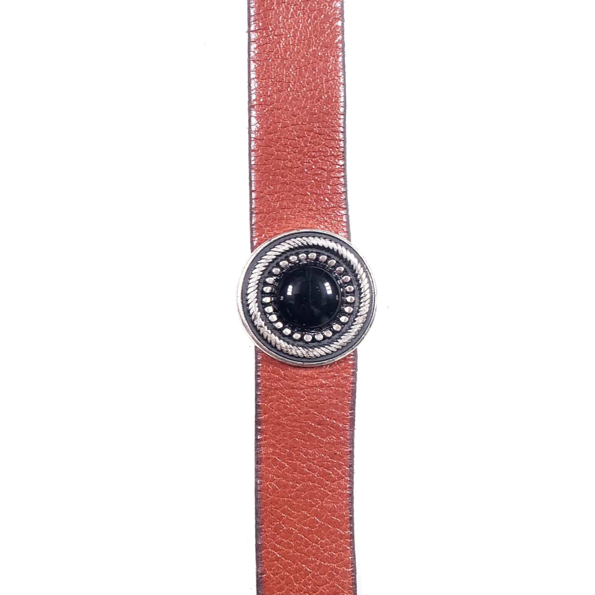 Cognac Leather Choker with Black Charm - Made in Canada - Image 4