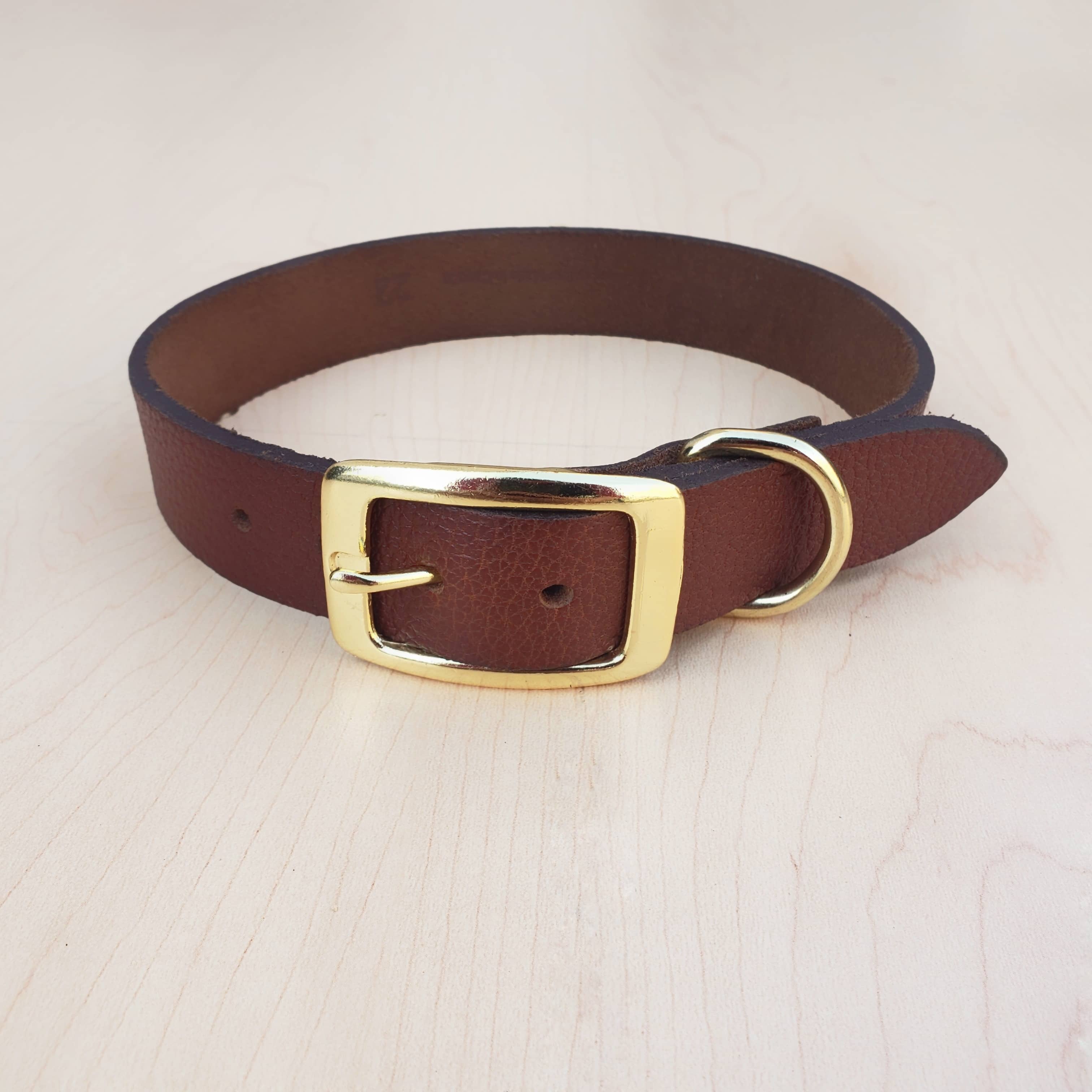 Cognac Leather Dog Leash and Collar Set - Made in Canada - Image 3