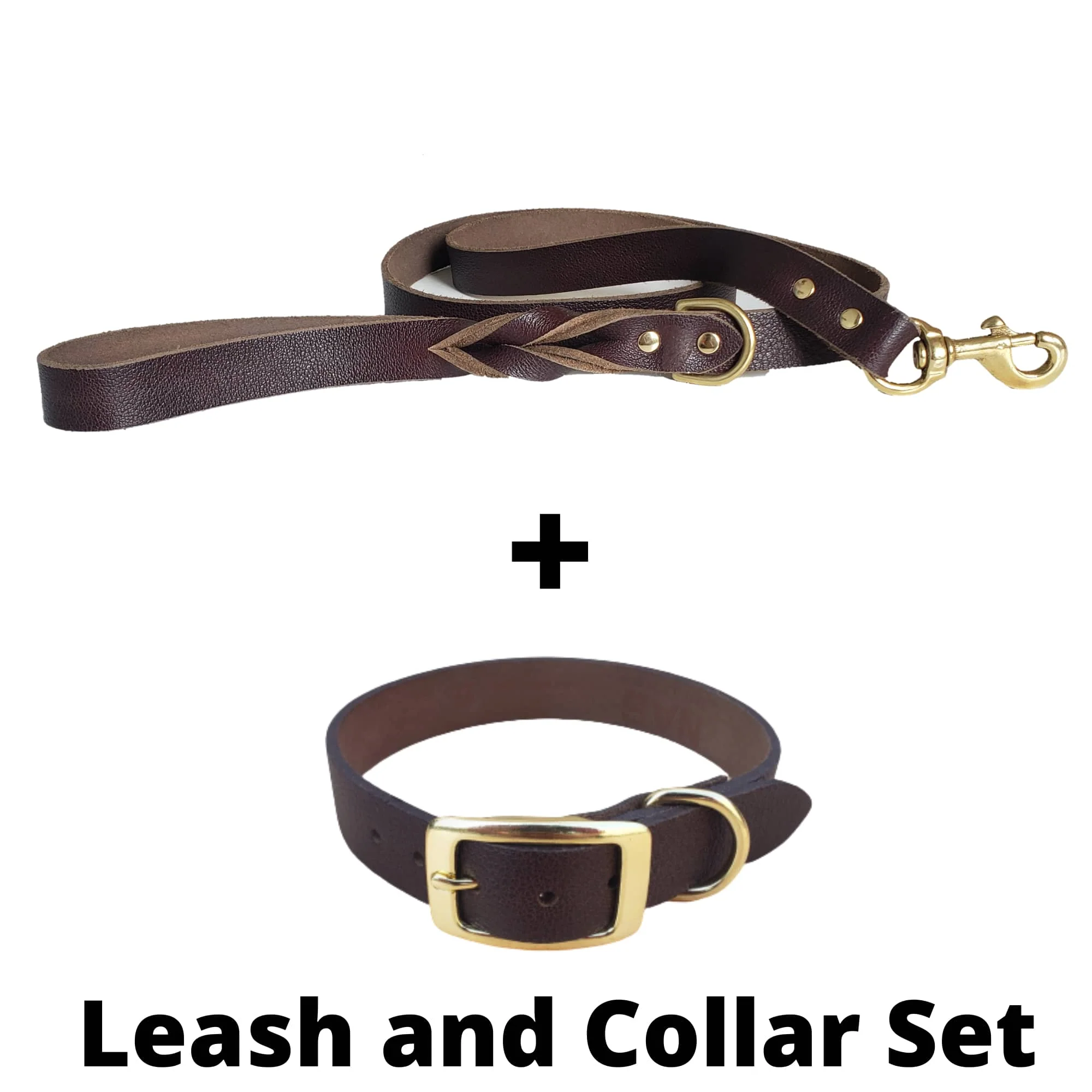 Cognac Leather Dog Leash and Collar Set - Made in Canada - Image 4