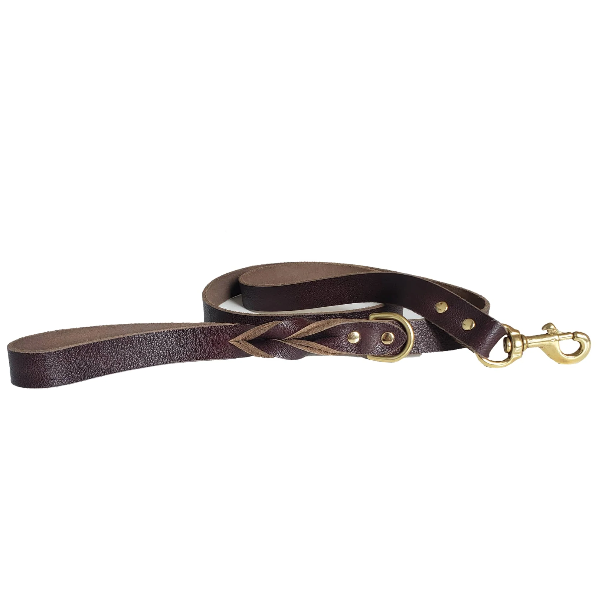 Cognac Leather Dog Leash and Collar Set - Made in Canada - Image 5