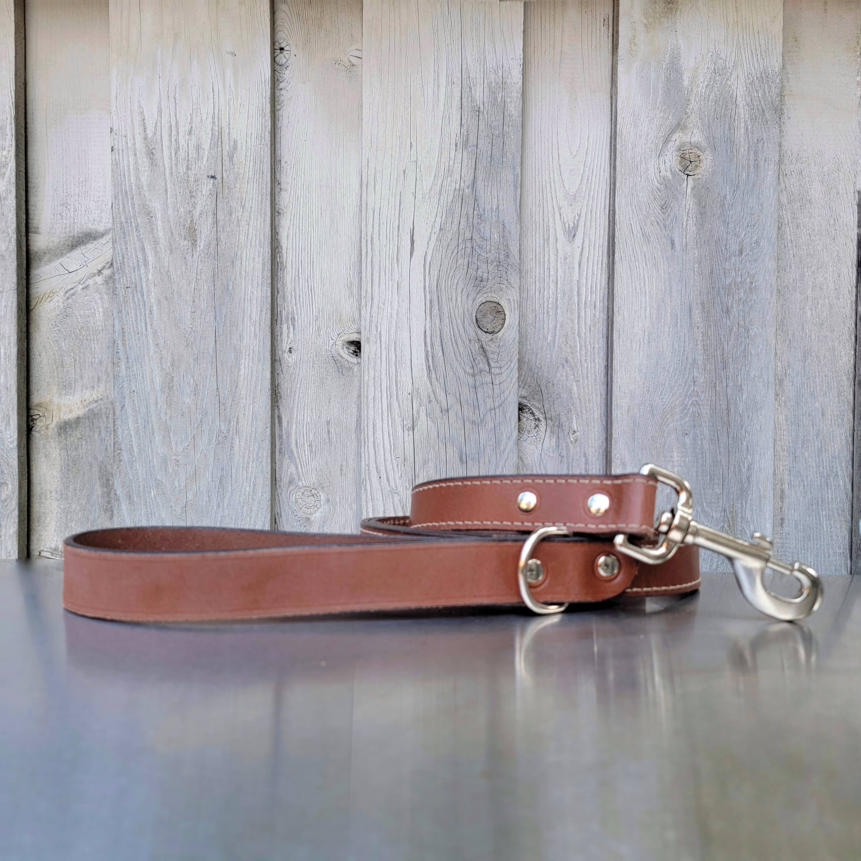 Cognac Stitched Leather Dog Leash 60'' - Made in Canada - Image 6