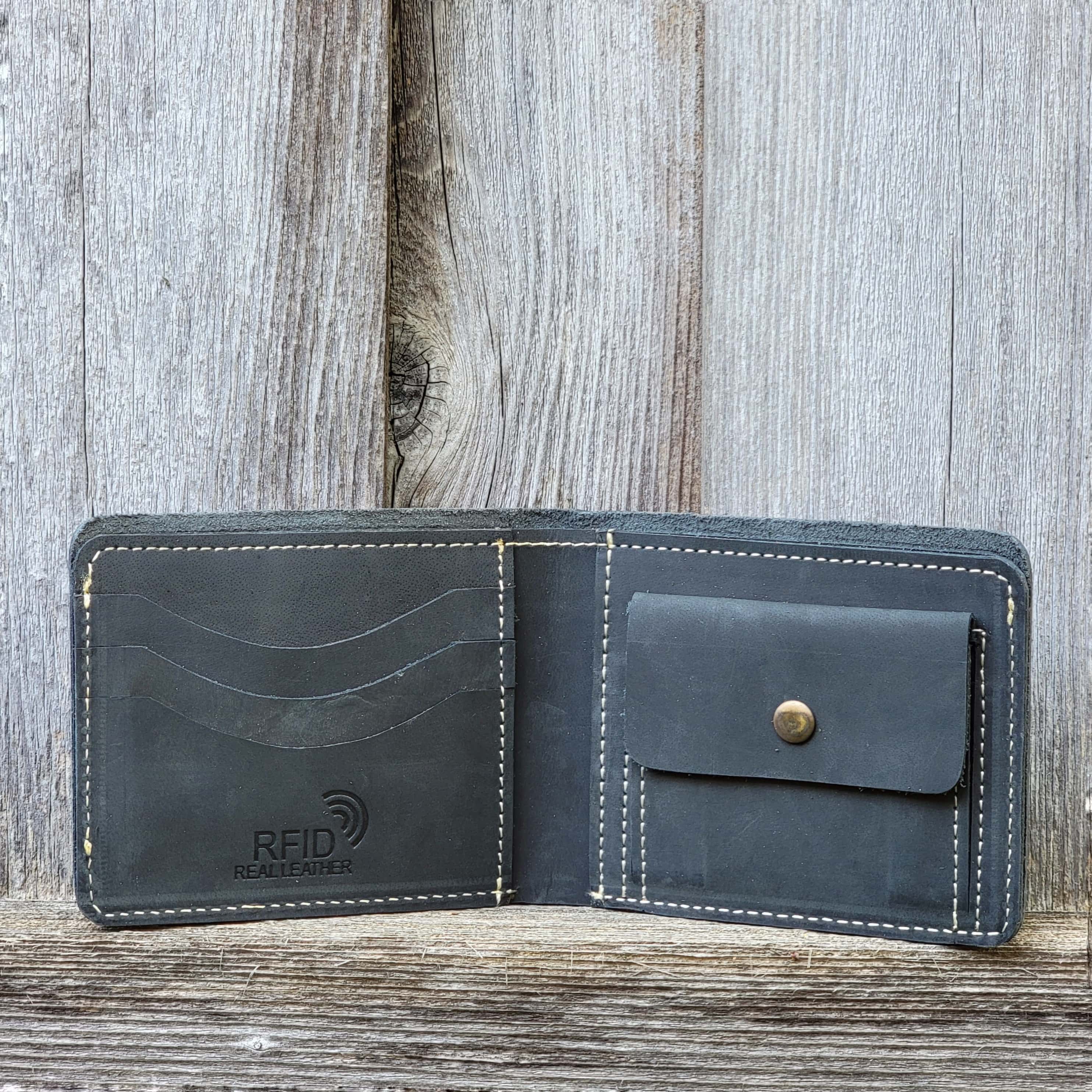 Black Full Grain Leather Wallet with Coin Pouch - Made in Canada - Image 2