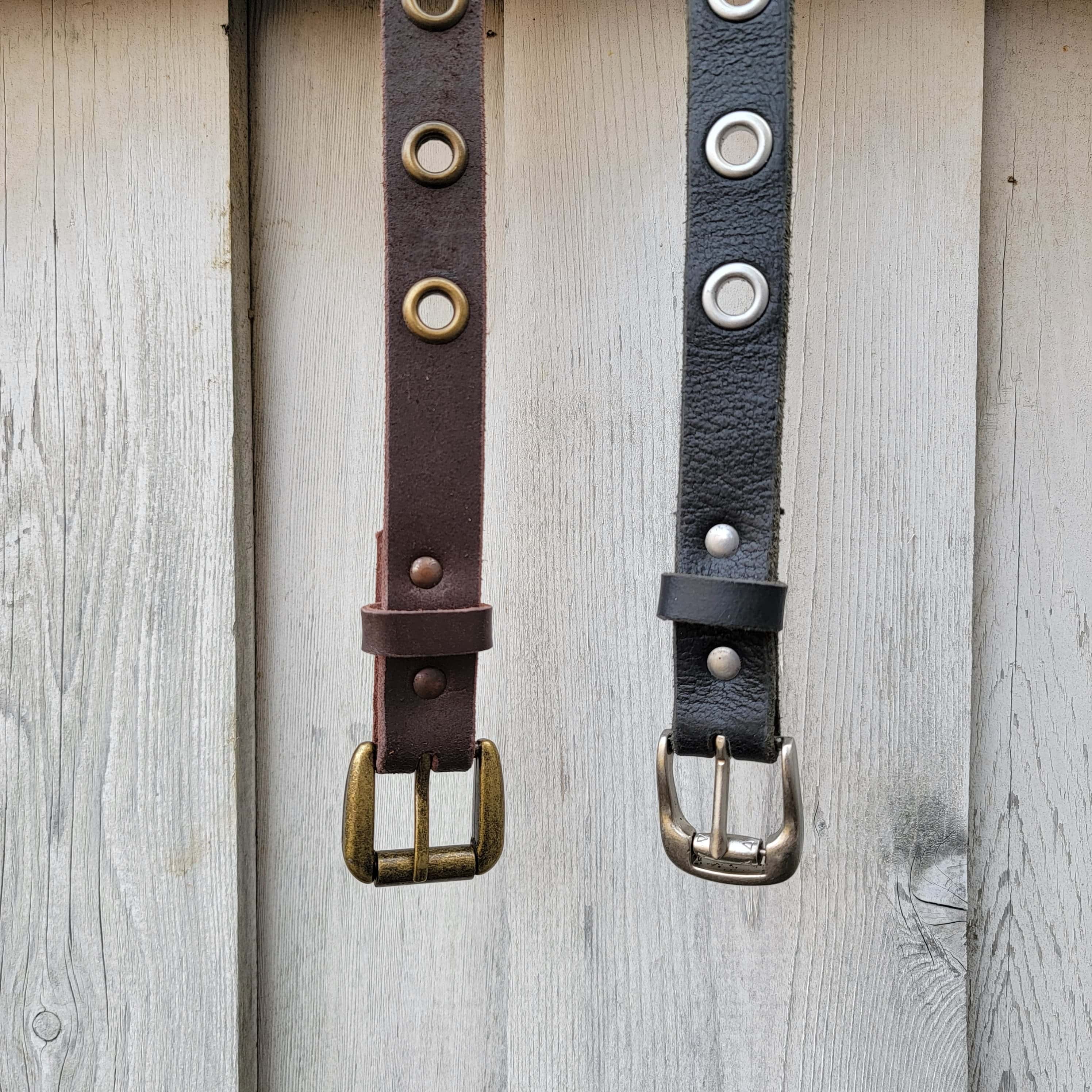 Exene - Slim Black Leather Belt with Single Grommets - Made in Canada - Image 5