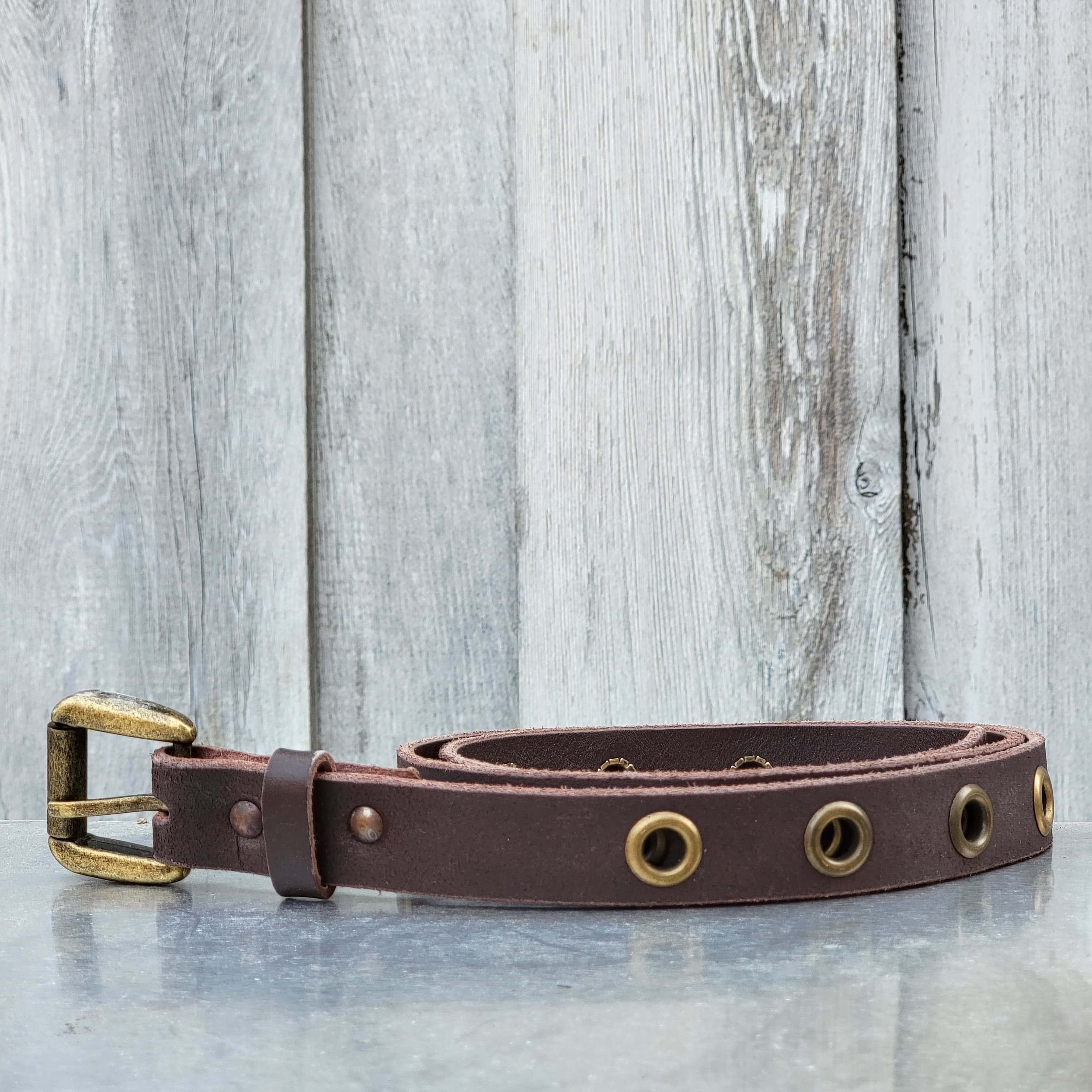 Exene - Slim Black Leather Belt with Single Grommets - Made in Canada - Image 6