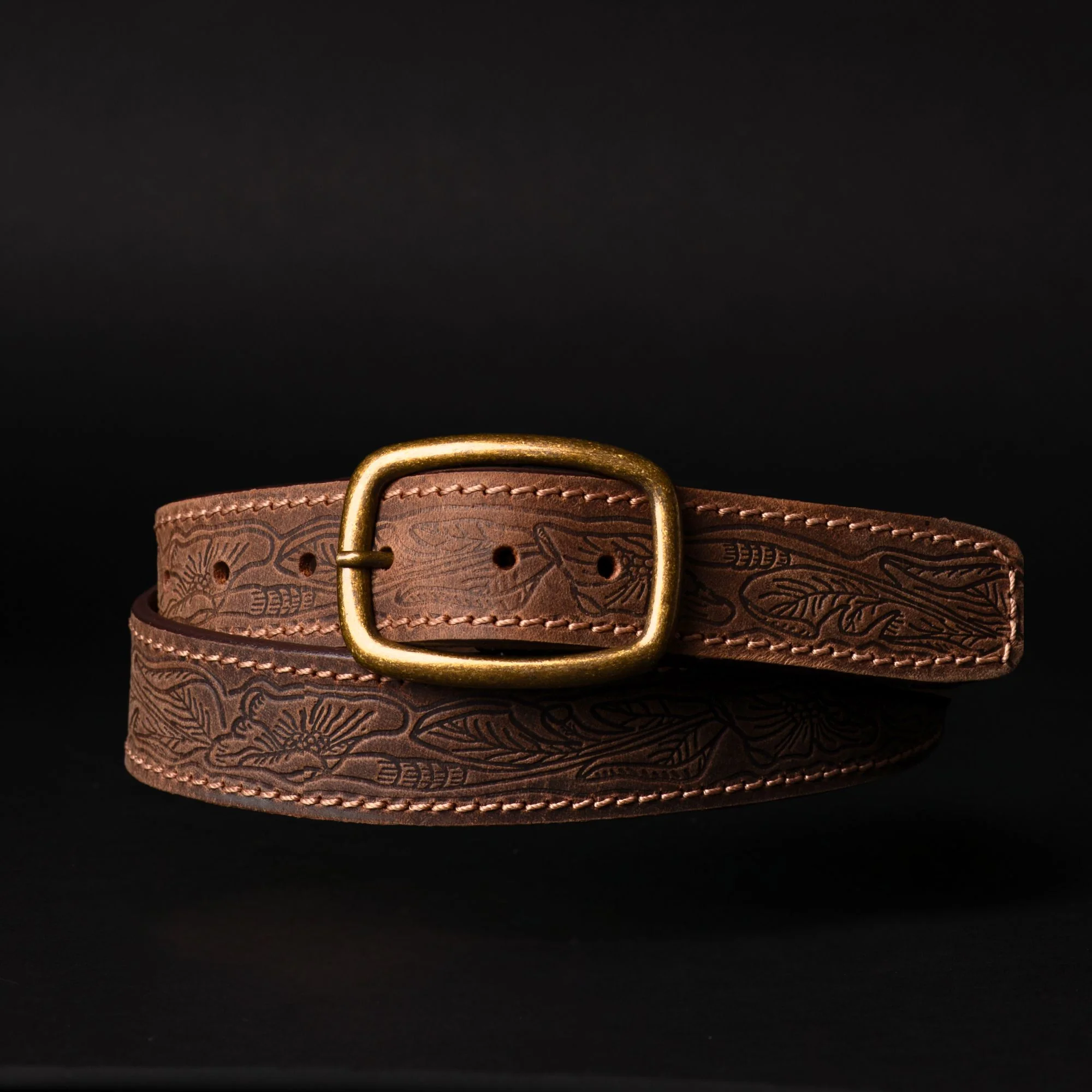 Dakota - Brown Western Leather Belt with Gold Buckle - Made in Canada - Image 3
