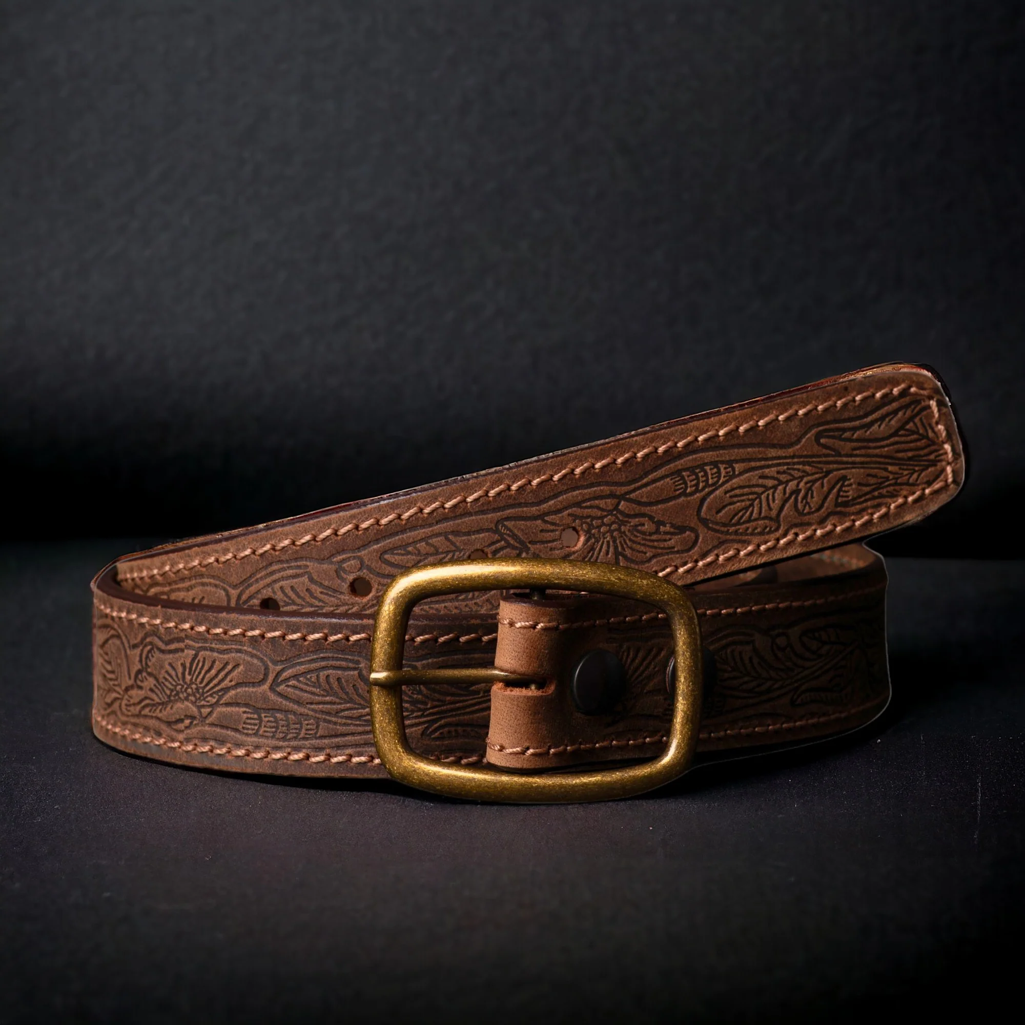 Dakota - Brown Western Leather Belt with Gold Buckle - Made in Canada - Image 7