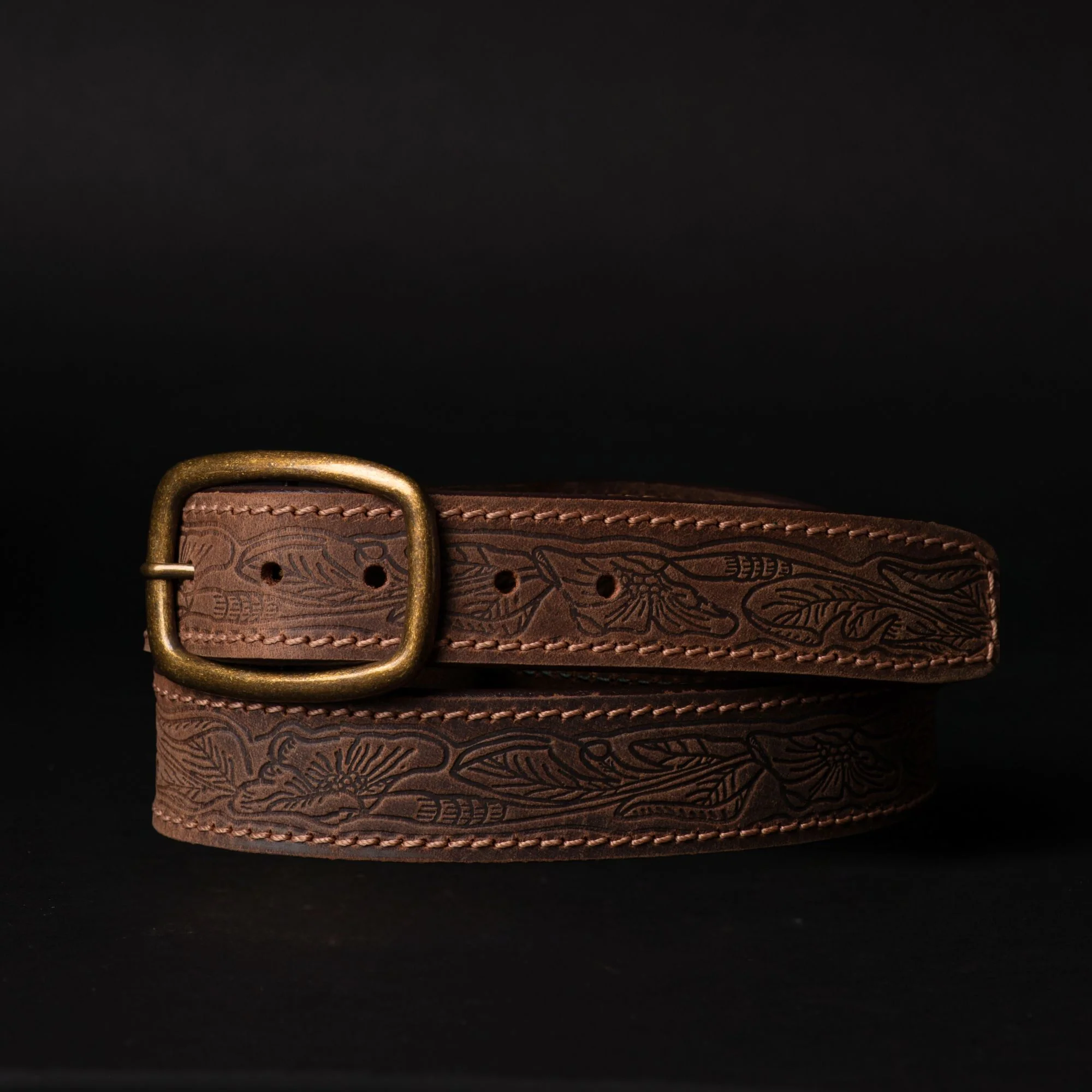 Dakota - Brown Western Leather Belt with Gold Buckle - Made in Canada - Image 8