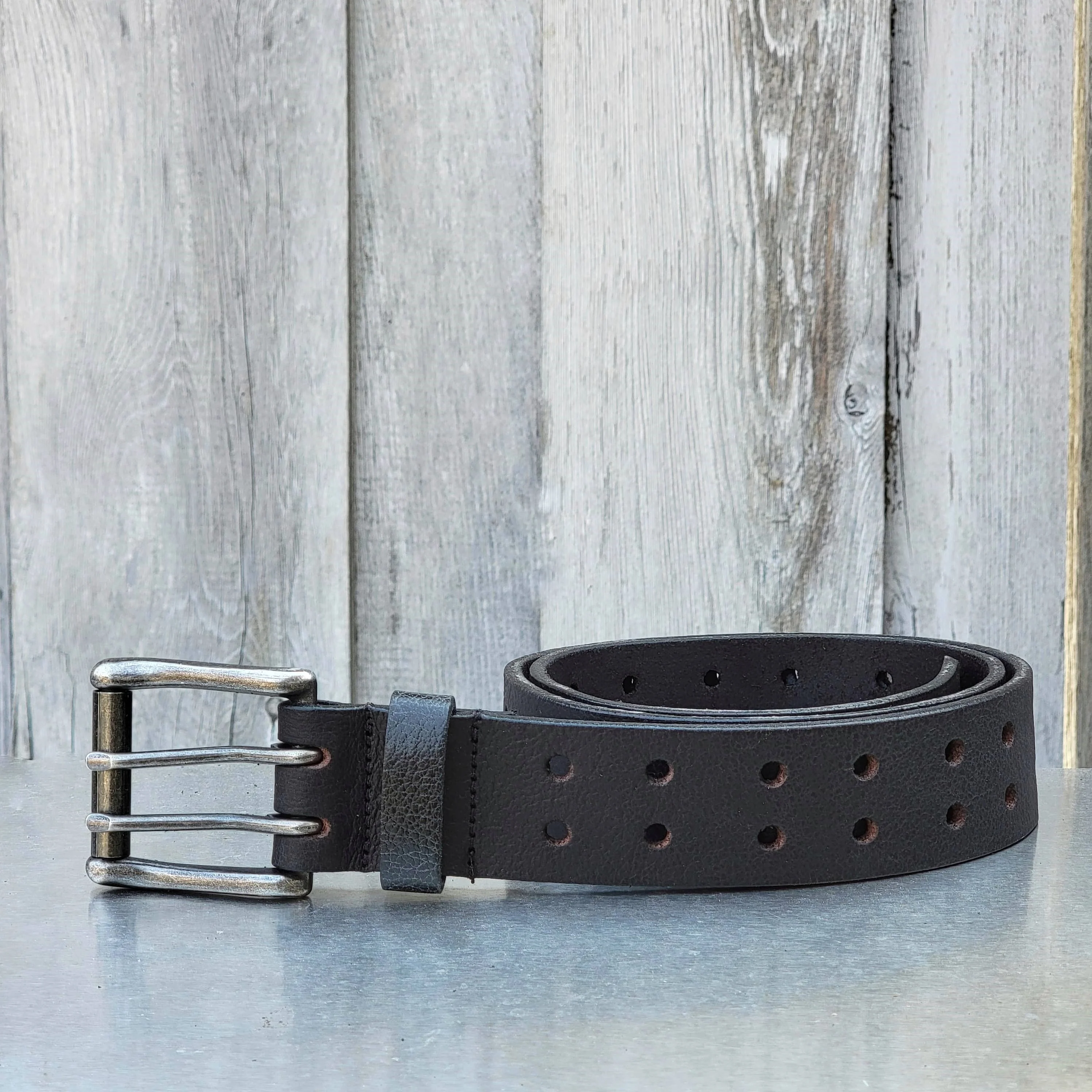Black Double Hole Full Grain Leather Belt - Image 7
