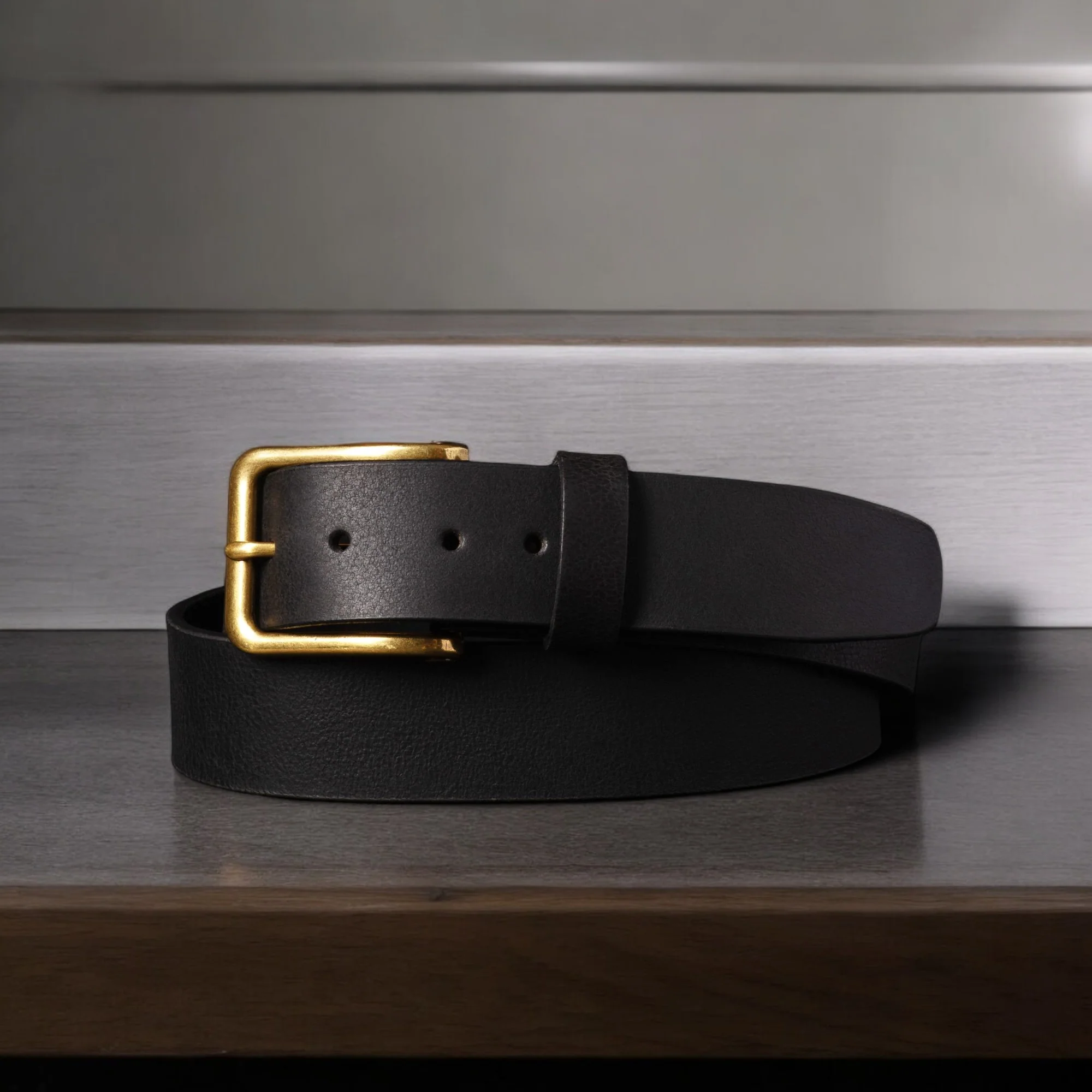 Elara- Cognac Leather Belt with Gold Rectangular Buckle - Made in Canada - Image 3