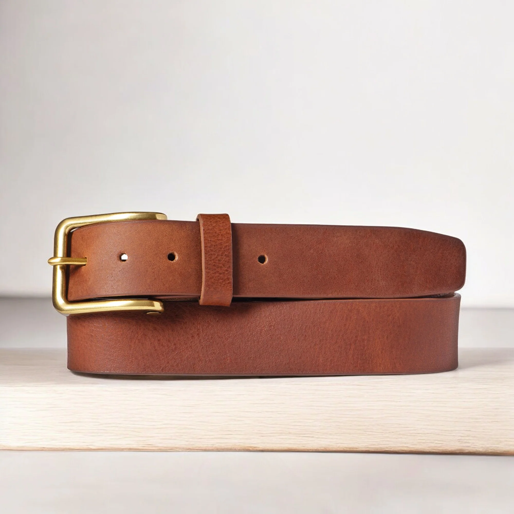 Elara- Cognac Leather Belt with Gold Rectangular Buckle - Made in Canada - Image 2