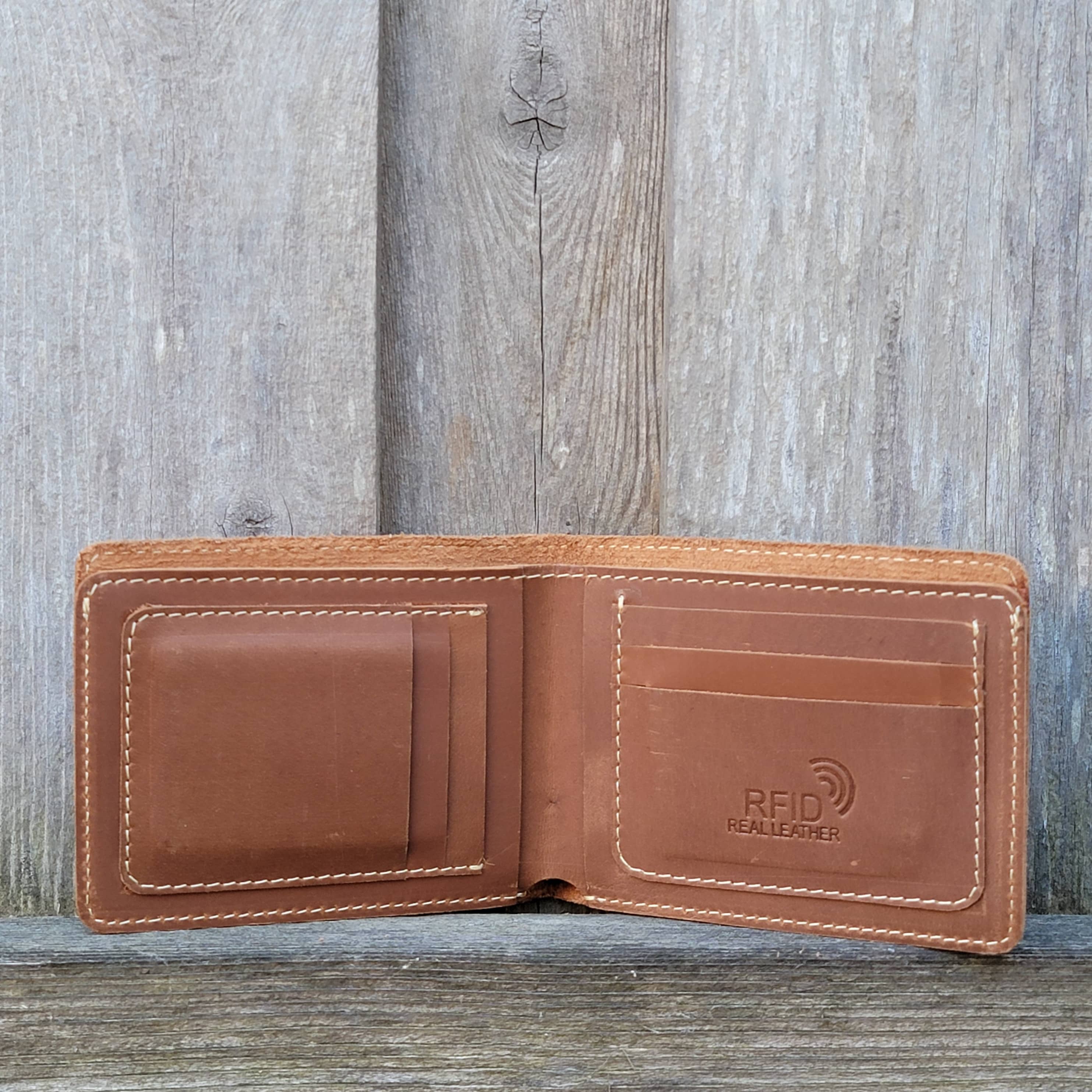 Engraved Cognac Full Grain Leather Minimalist Wallet - Image 3