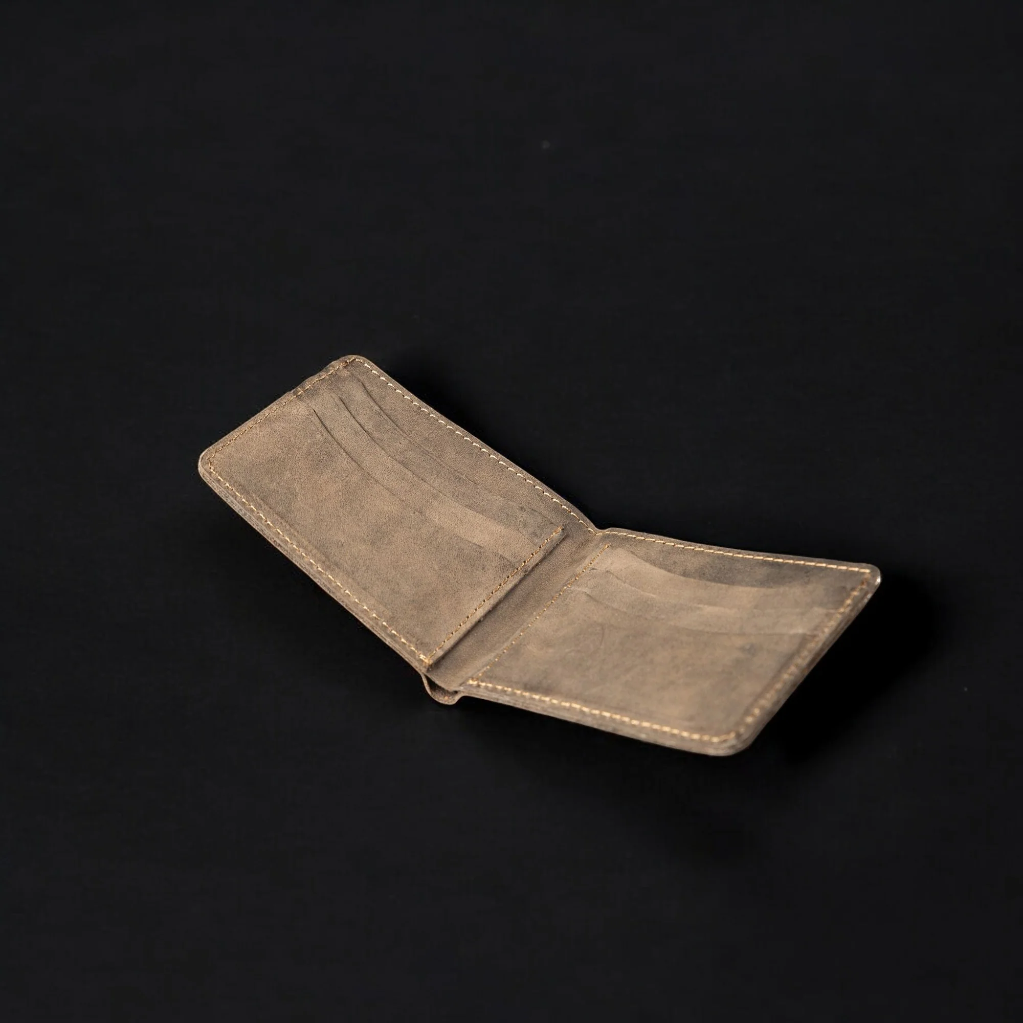 Grey Dollar Size Full-Grain Leather Wallet - Image 3