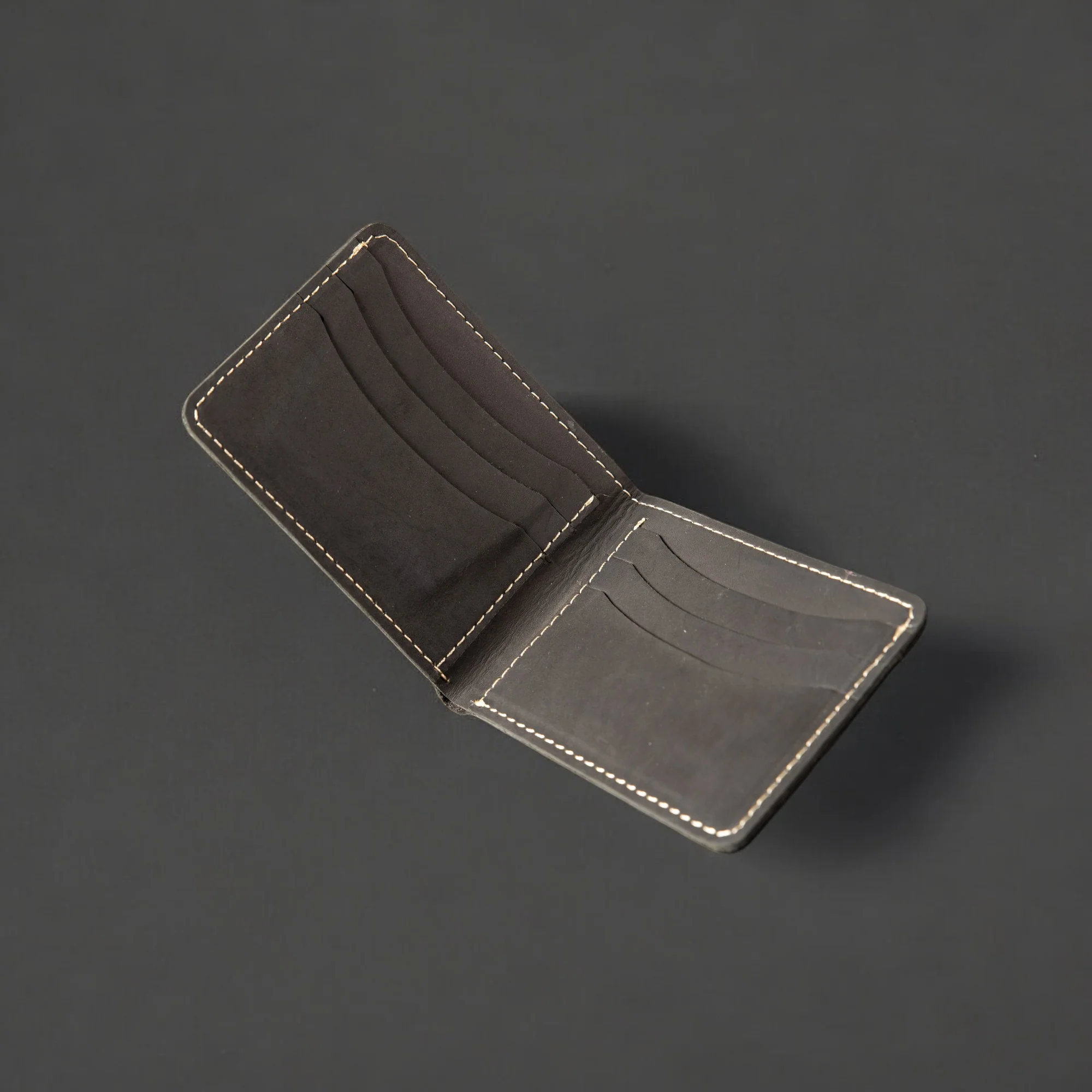 Grey Dollar Size Full-Grain Leather Wallet - Image 6