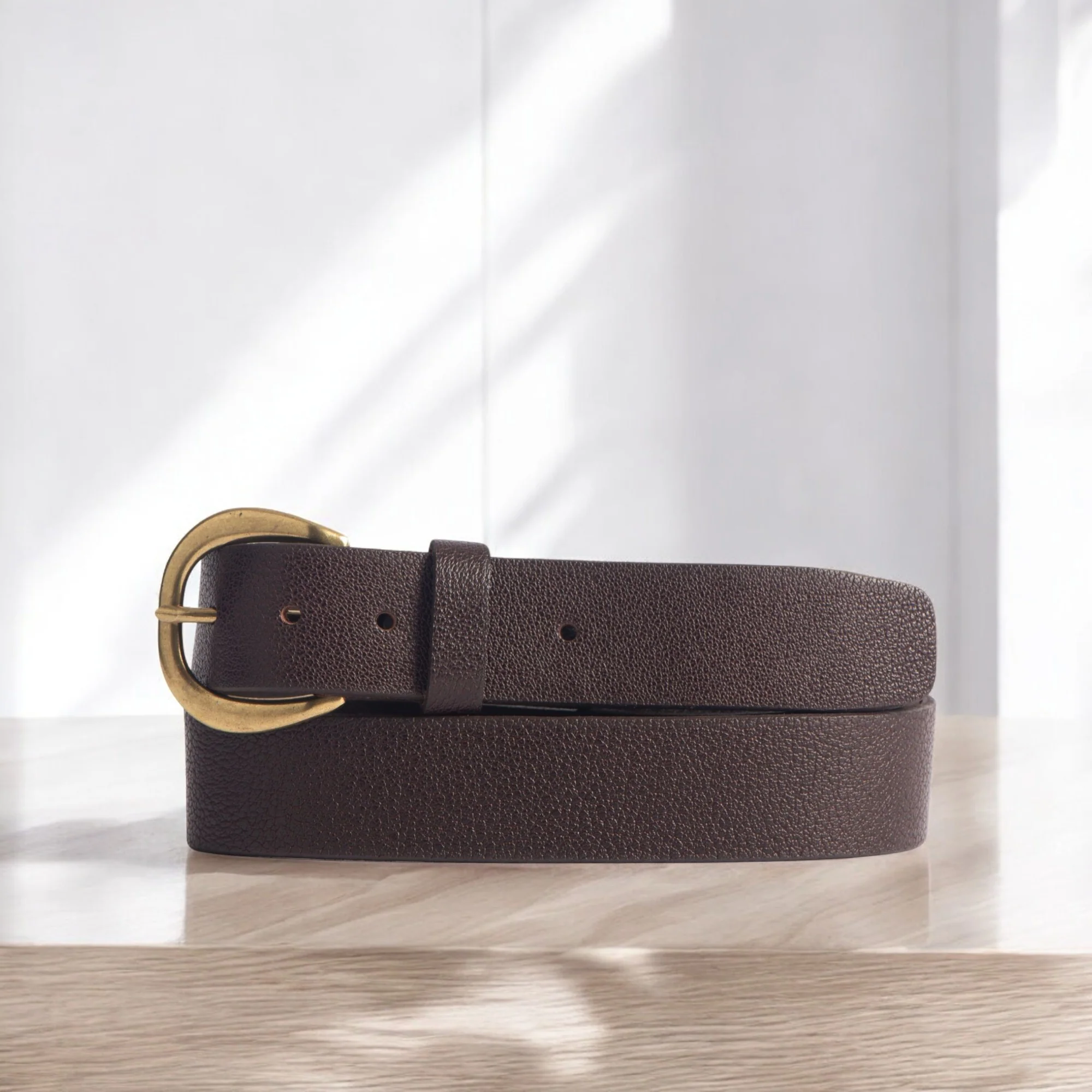 Luna - Black Bison Leather Dress Belt with Silver Crescent Buckle - Made in Canada - Image 4