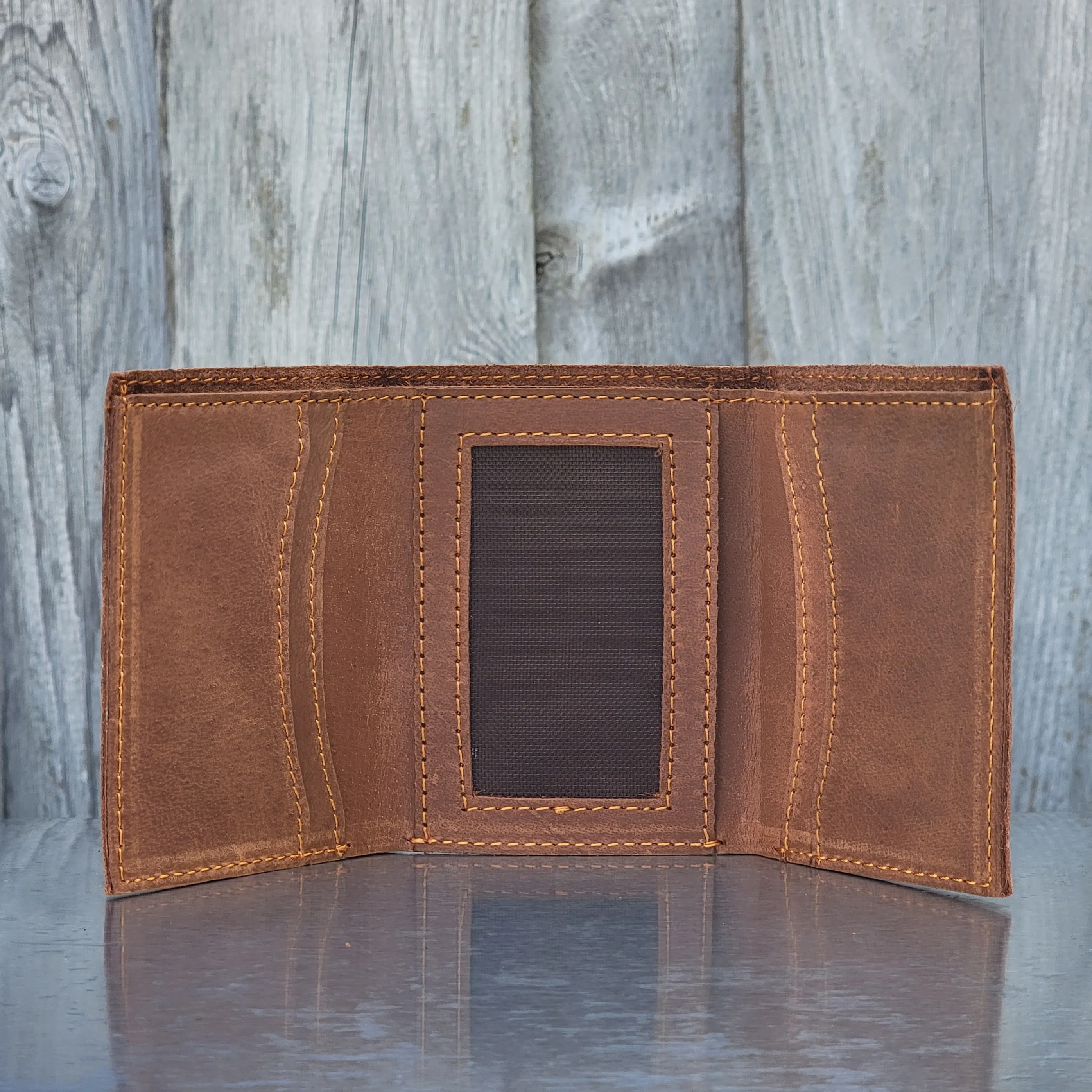 Meraki - Engraved Black Full Grain Leather Trifold Wallet - Image 7