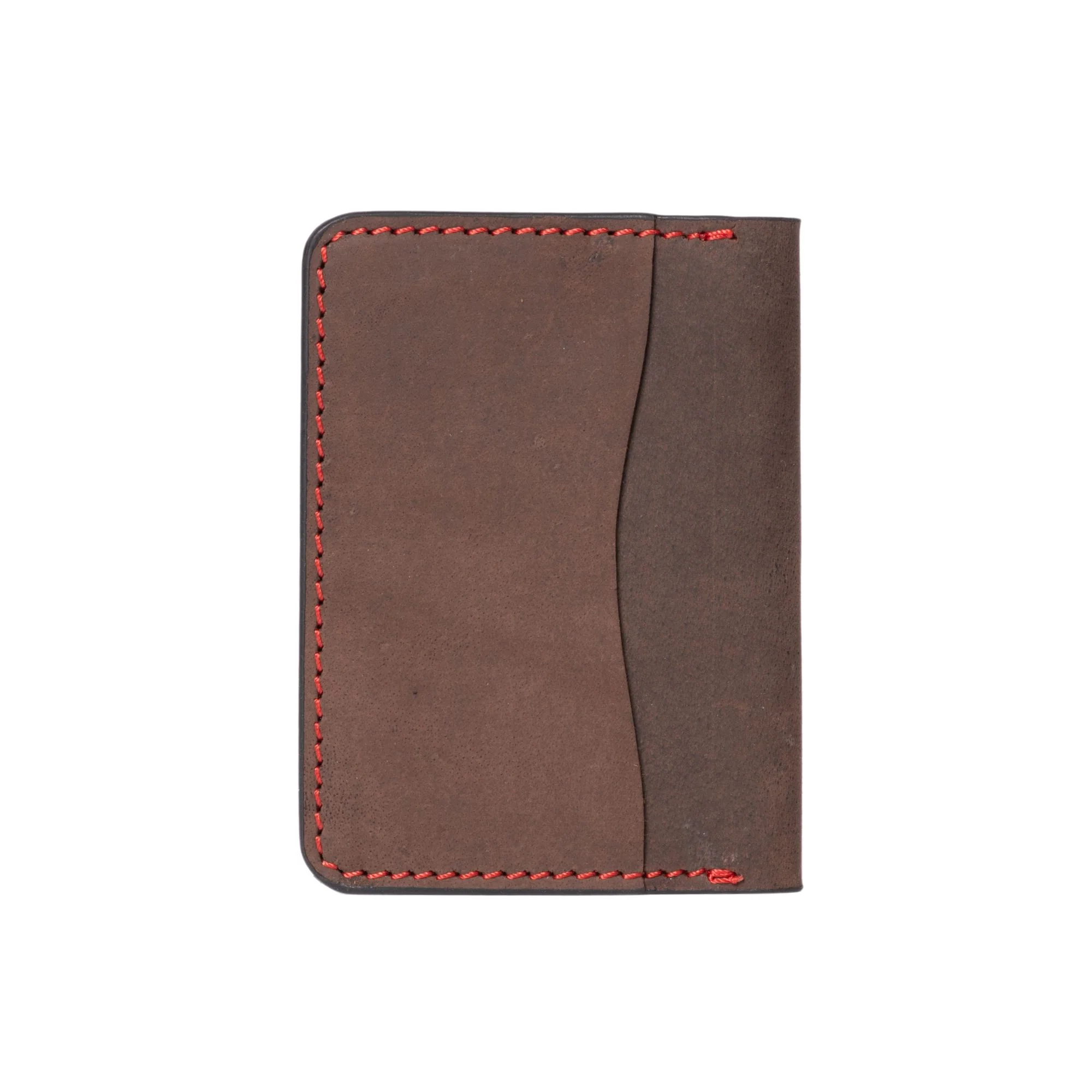 Card Holder - Brown Full Grain Leather Card Holder With Red Hand Stitching - Image 8
