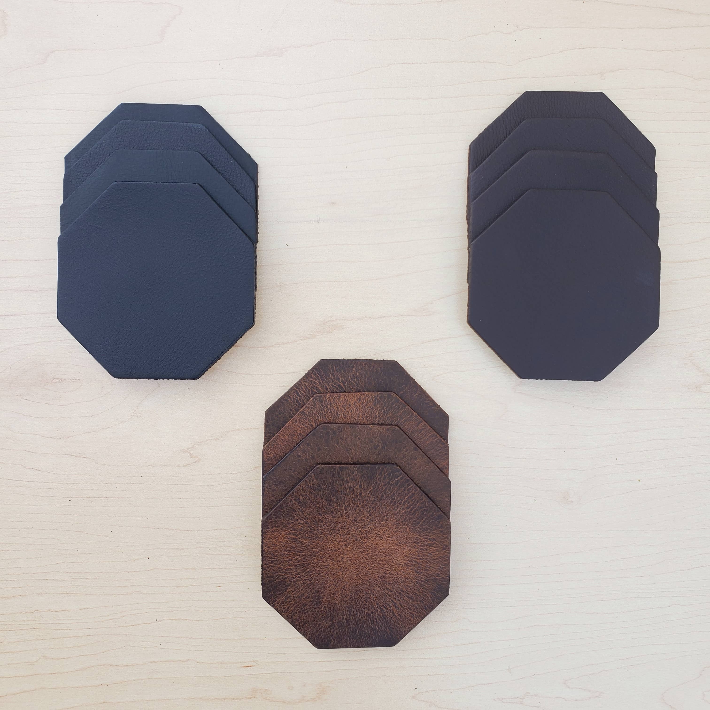 Octagon Leather Coasters - Made in Canada - Image 3